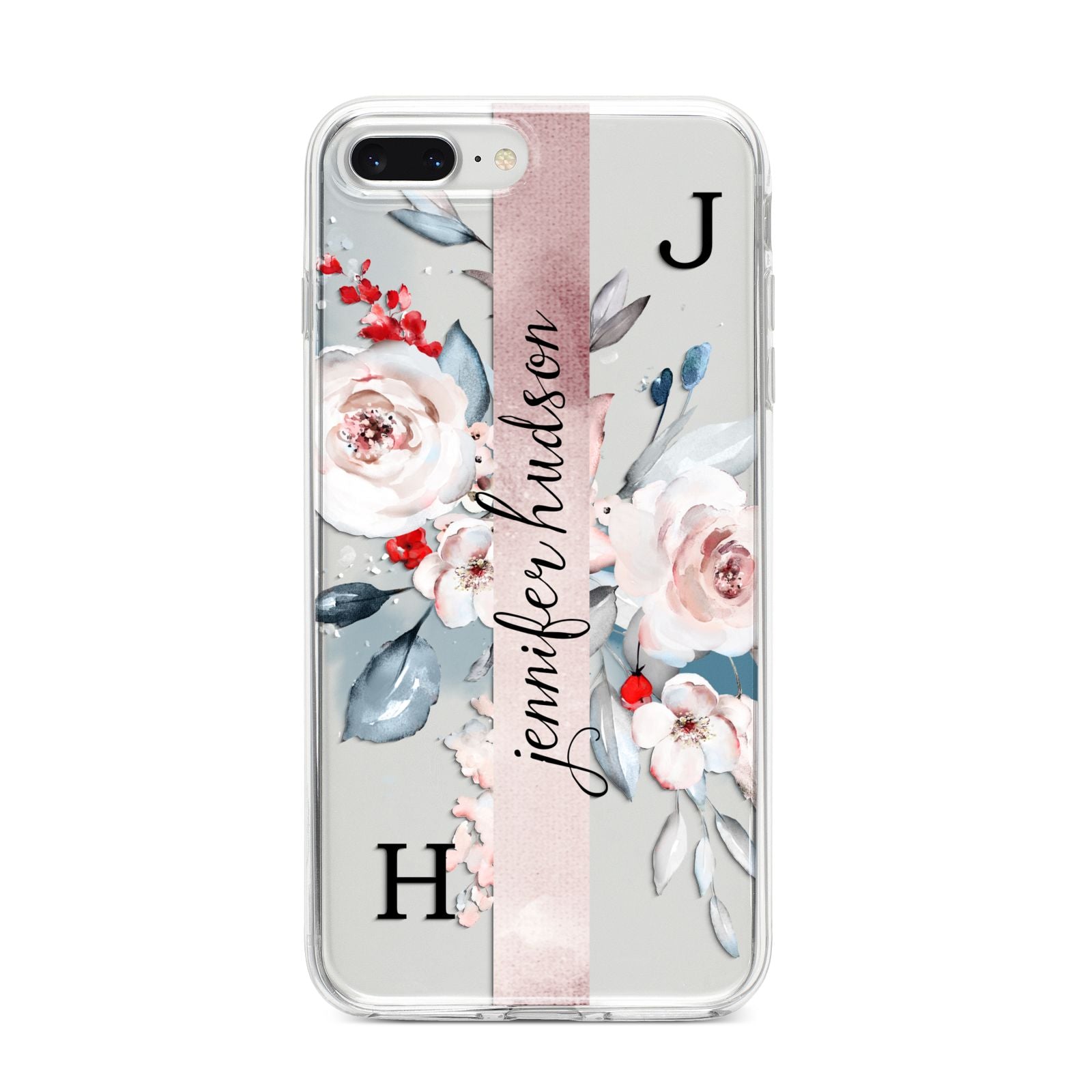 Personalised Watercolour Bouquet Roses iPhone 8 Plus Bumper Case on Silver iPhone