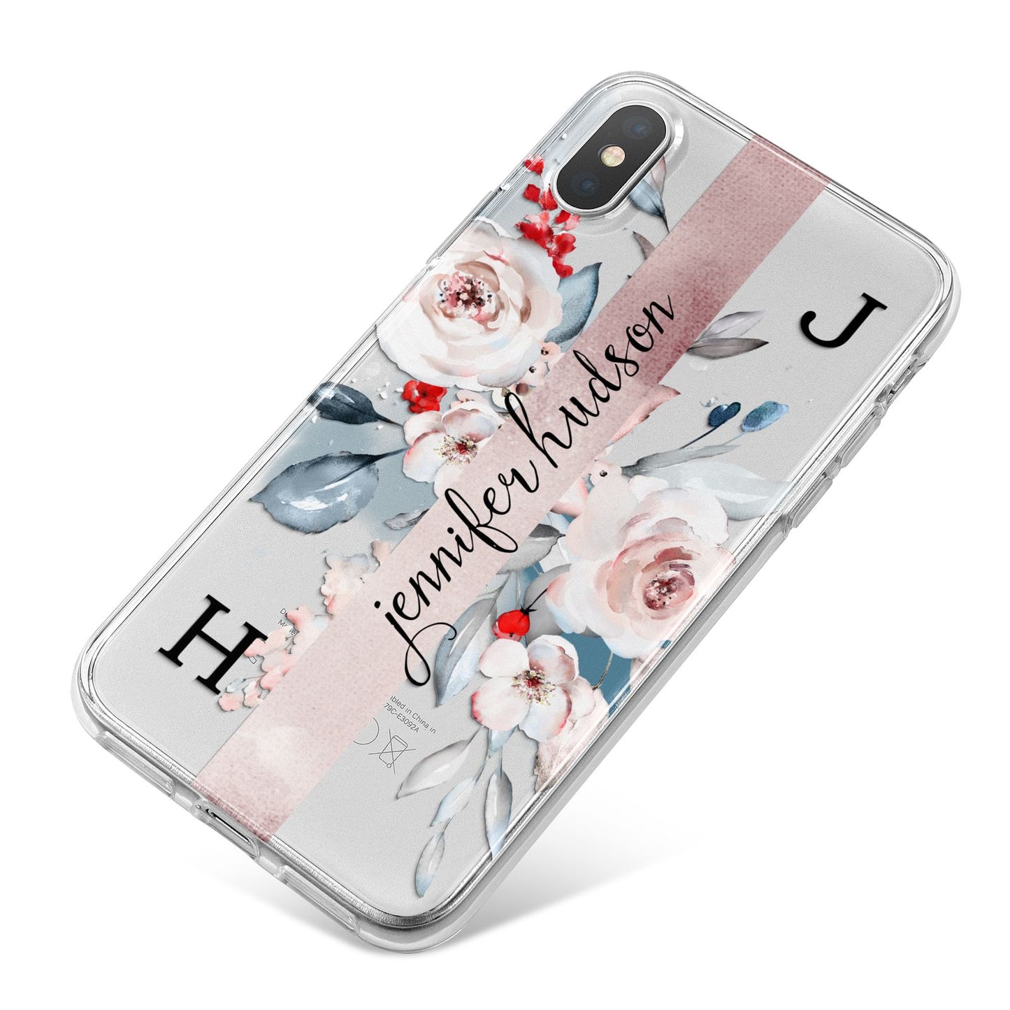 Personalised Watercolour Bouquet Roses iPhone X Bumper Case on Silver iPhone