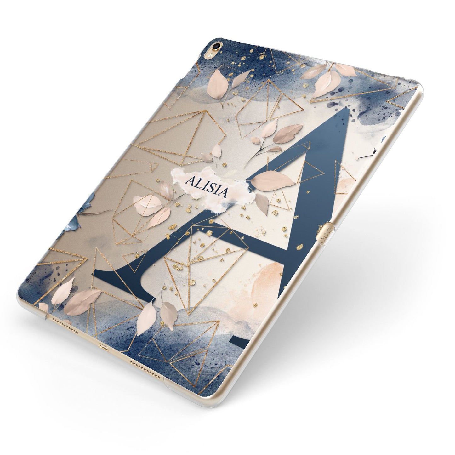 Personalised Watercolour Geometric Apple iPad Case on Gold iPad Side View