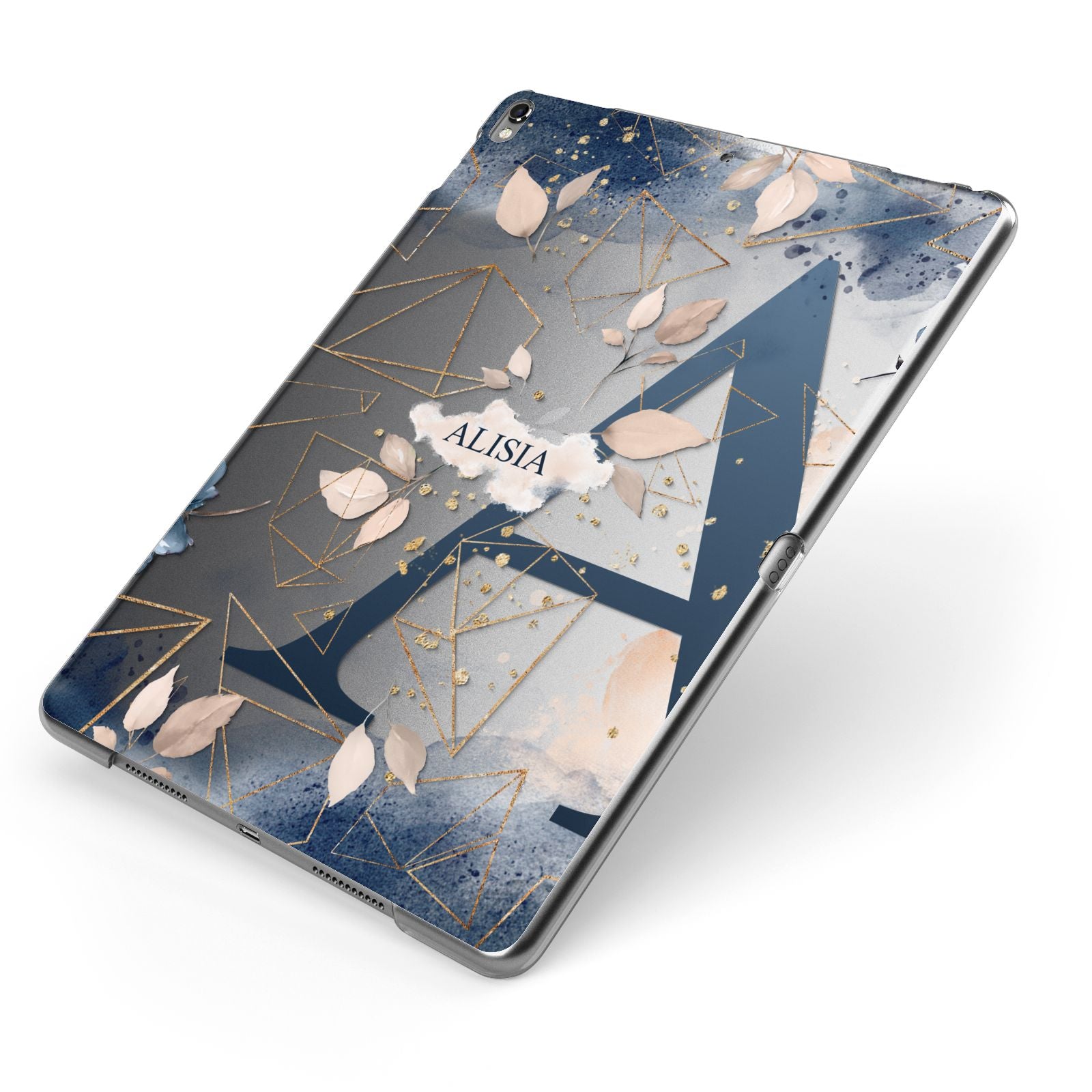 Personalised Watercolour Geometric Apple iPad Case on Grey iPad Side View