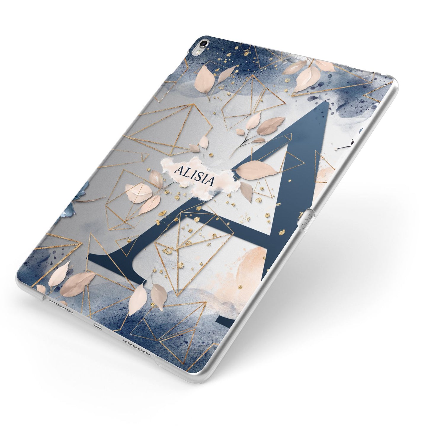 Personalised Watercolour Geometric Apple iPad Case on Silver iPad Side View