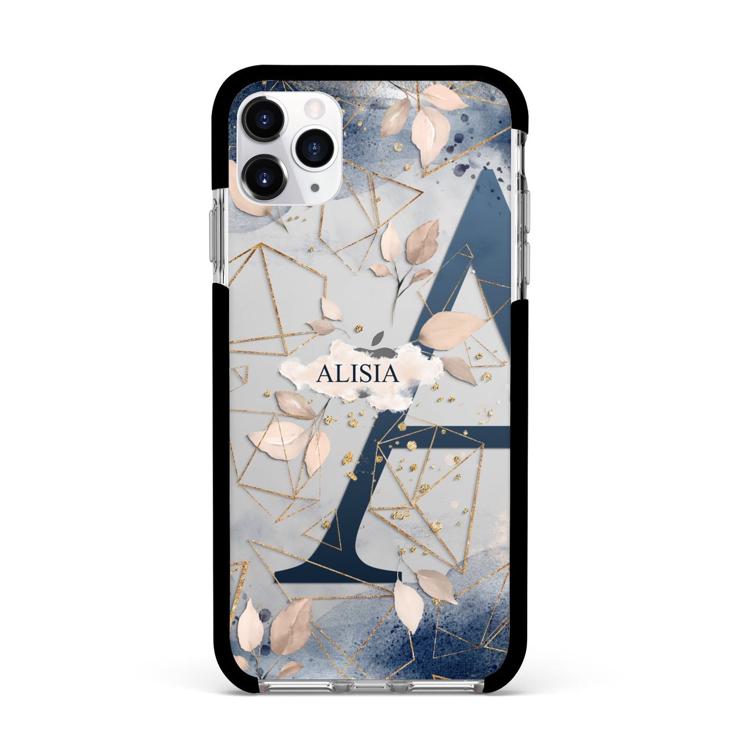 Personalised Watercolour Geometric Apple iPhone 11 Pro Max in Silver with Black Impact Case