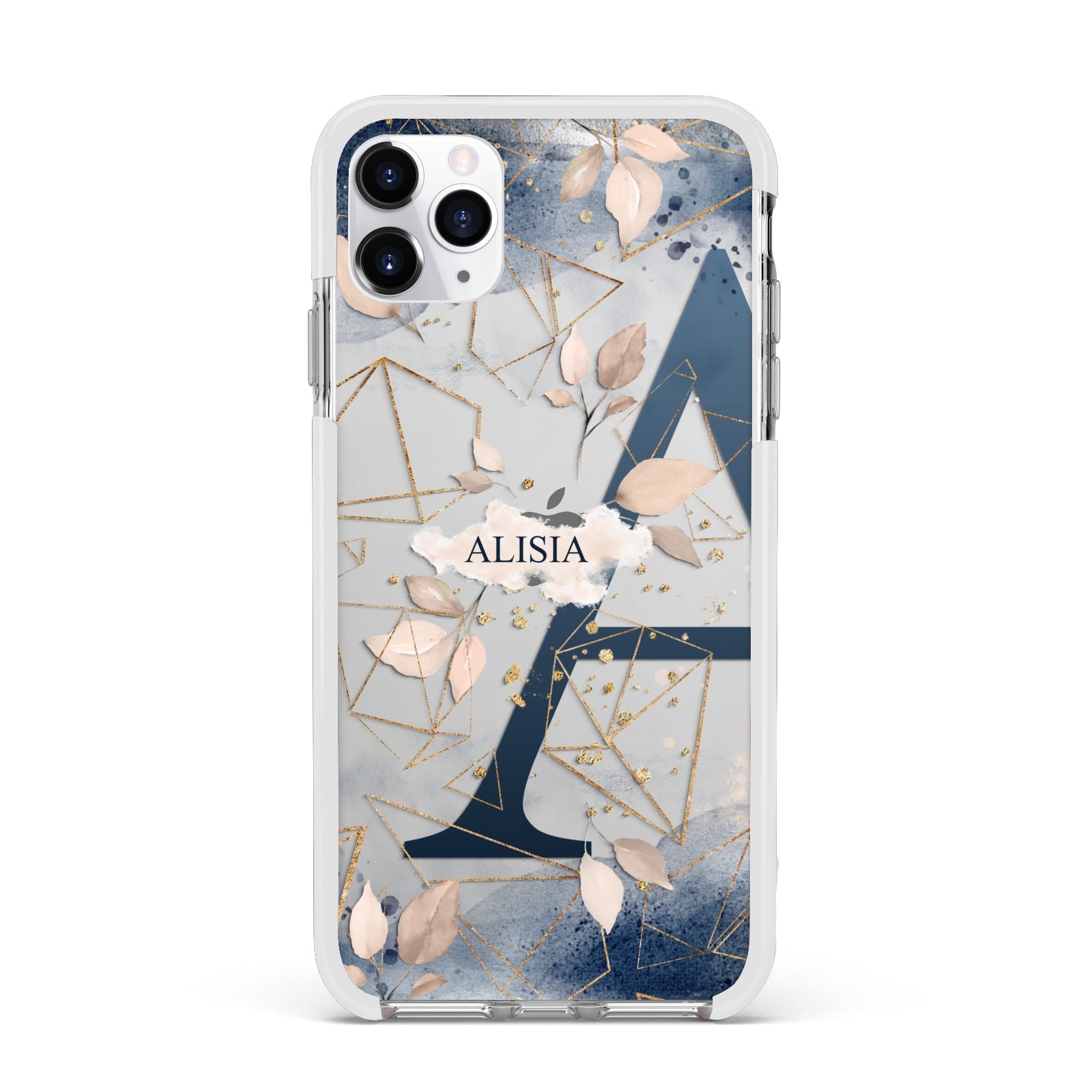 Personalised Watercolour Geometric Apple iPhone 11 Pro Max in Silver with White Impact Case