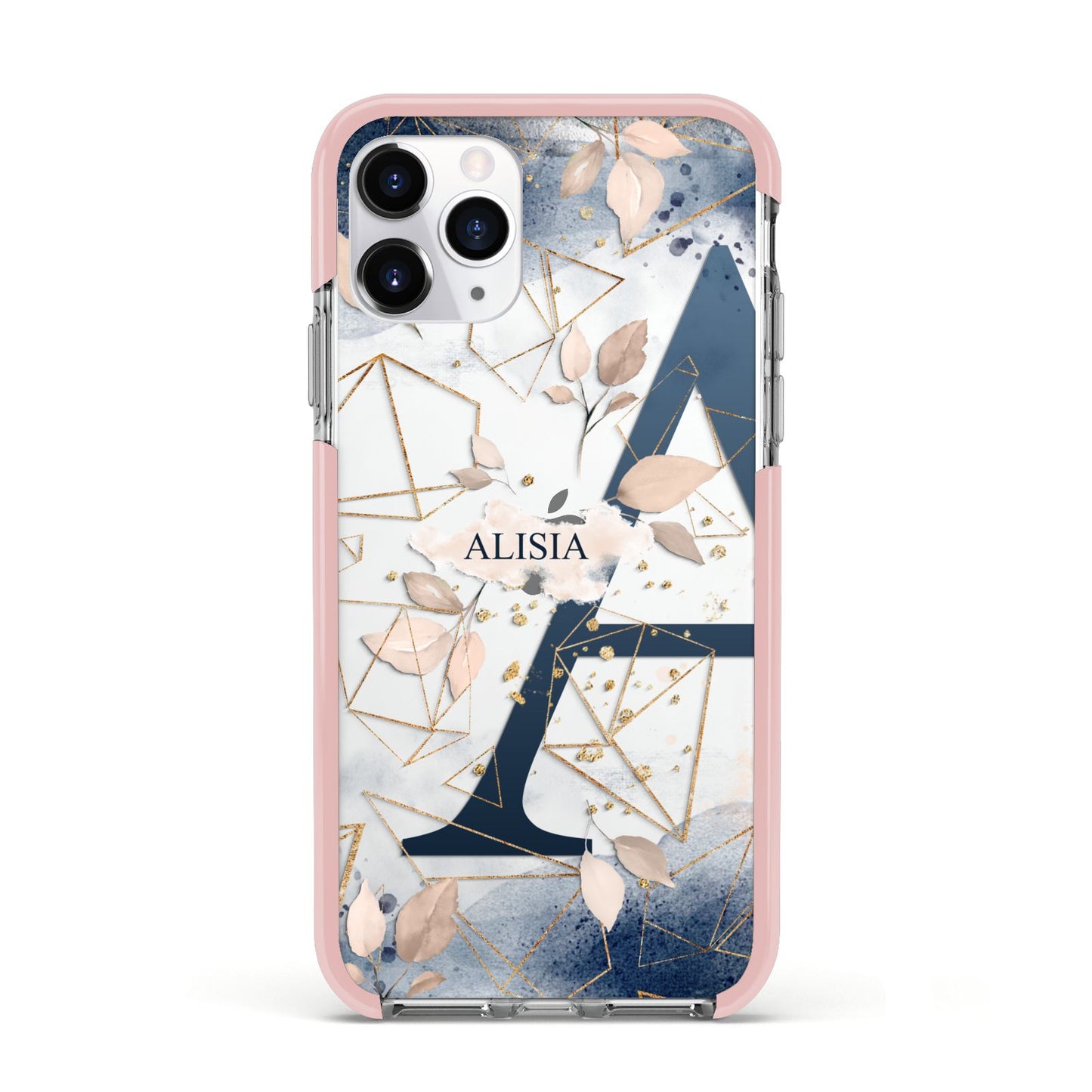 Personalised Watercolour Geometric Apple iPhone 11 Pro in Silver with Pink Impact Case