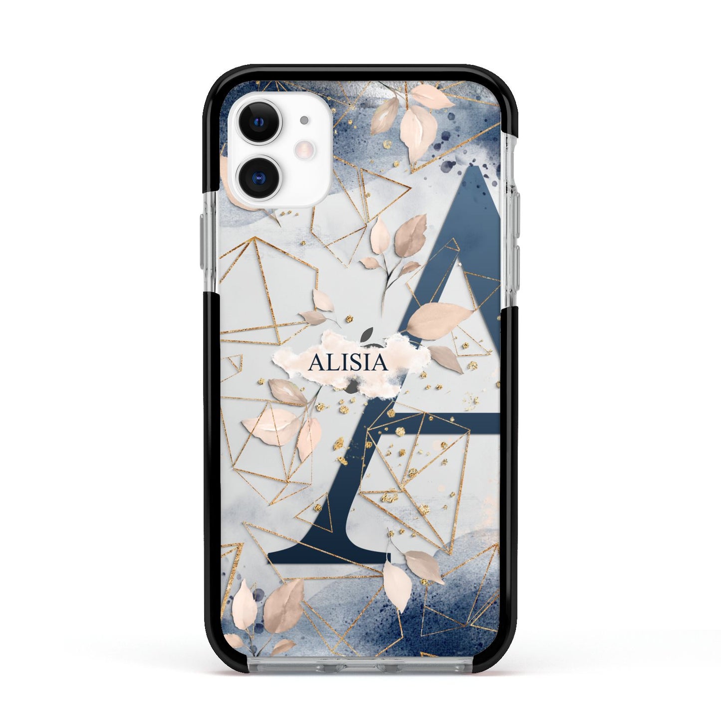 Personalised Watercolour Geometric Apple iPhone 11 in White with Black Impact Case