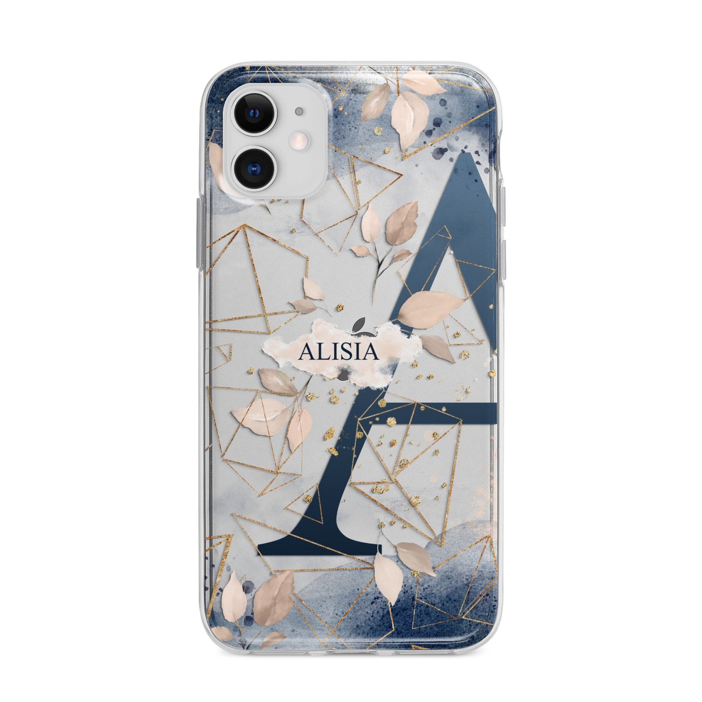 Personalised Watercolour Geometric Apple iPhone 11 in White with Bumper Case