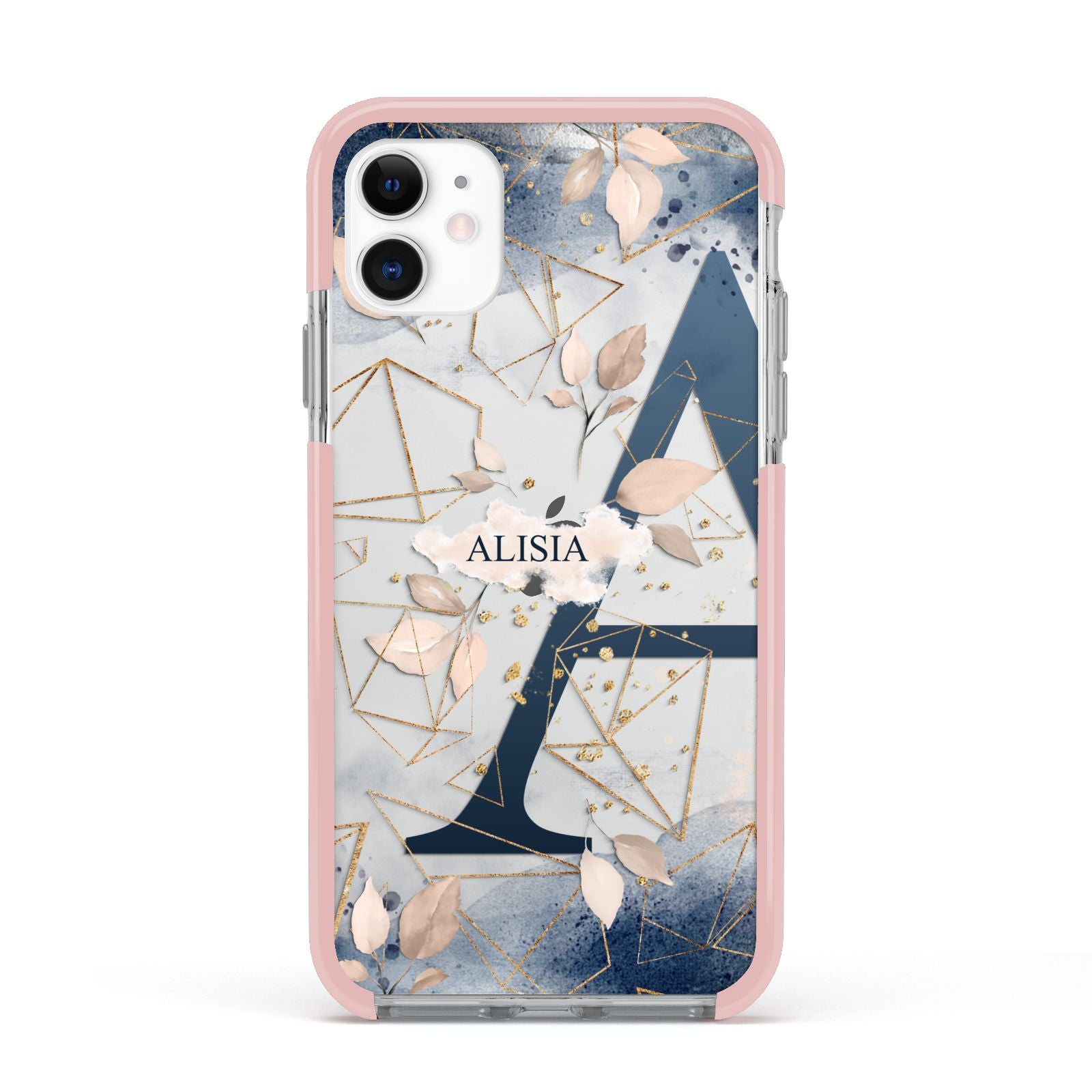 Personalised Watercolour Geometric Apple iPhone 11 in White with Pink Impact Case