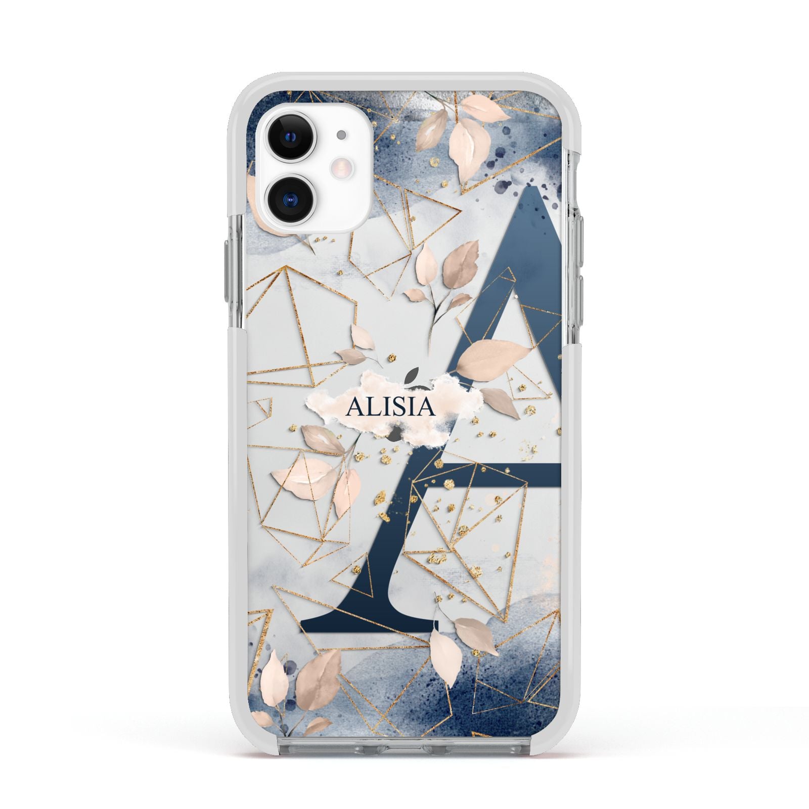 Personalised Watercolour Geometric Apple iPhone 11 in White with White Impact Case