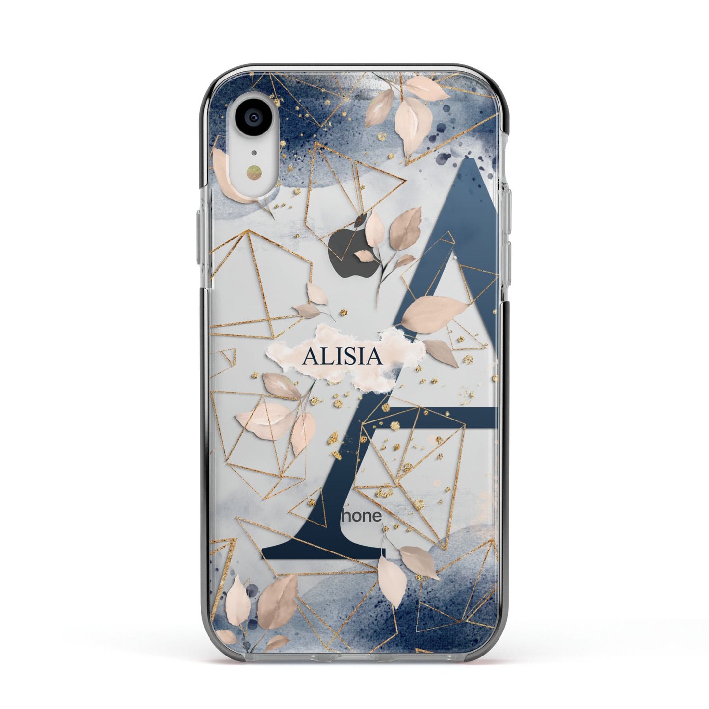Personalised Watercolour Geometric Apple iPhone XR Impact Case Black Edge on Silver Phone