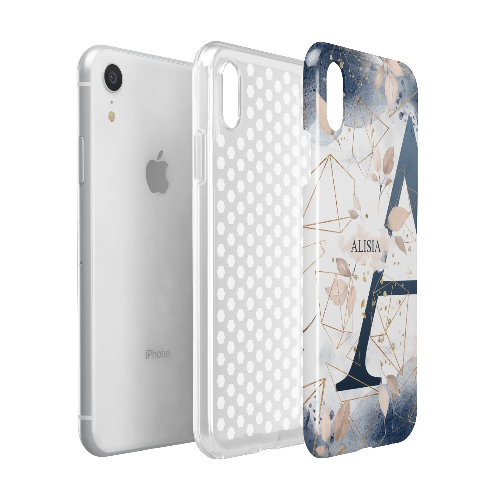 Personalised Watercolour Geometric Apple iPhone XR White 3D Tough Case Expanded view
