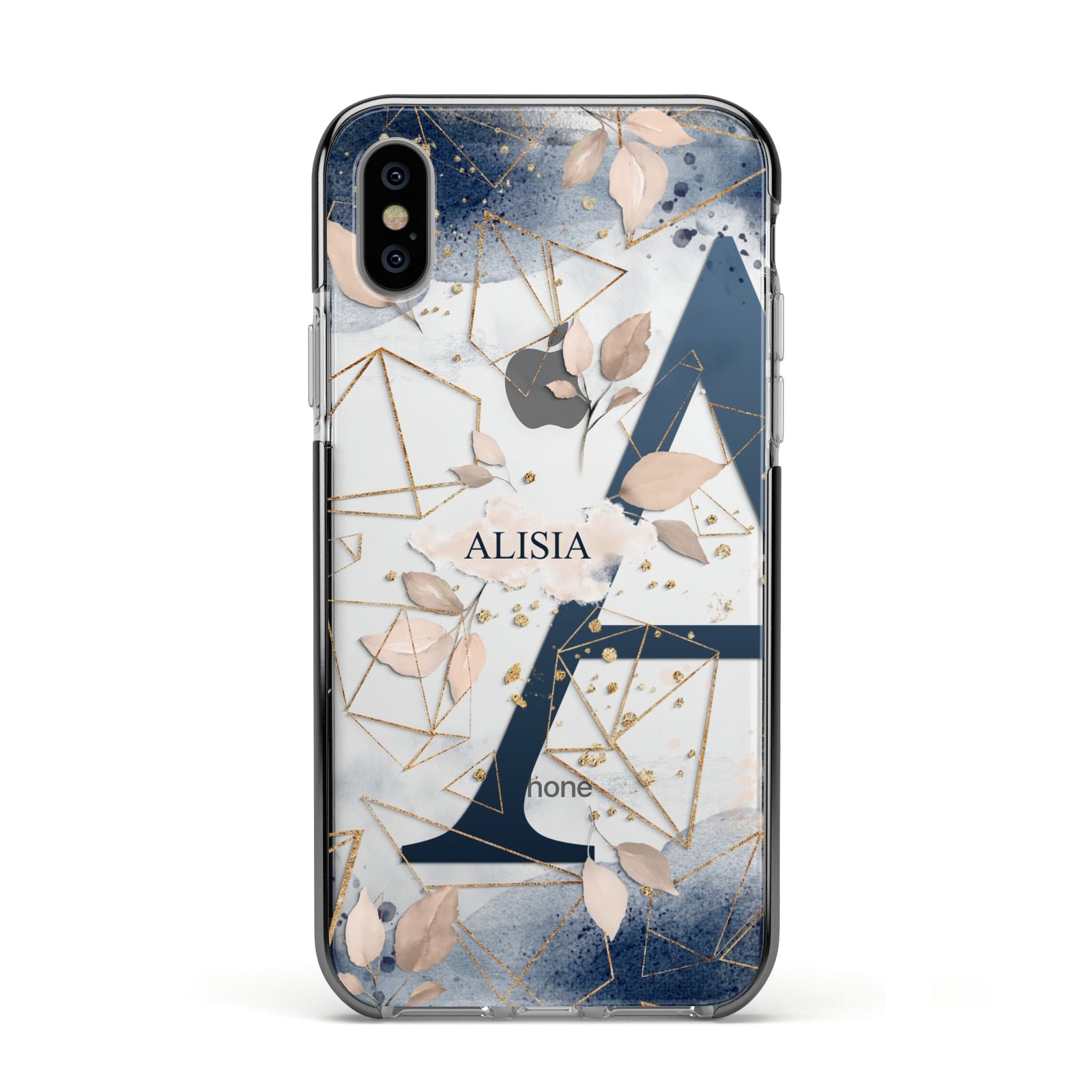 Personalised Watercolour Geometric Apple iPhone Xs Impact Case Black Edge on Silver Phone