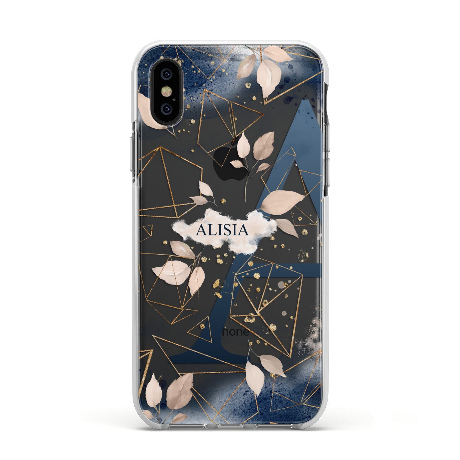 Personalised Watercolour Geometric Apple iPhone Xs Impact Case White Edge on Black Phone