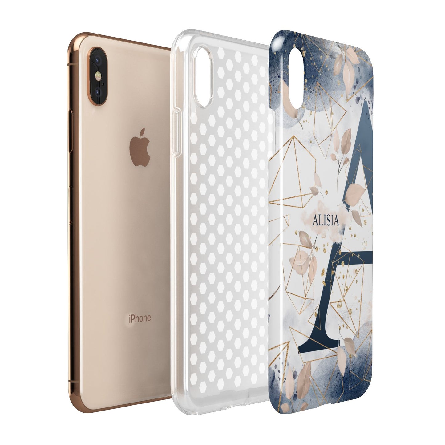 Personalised Watercolour Geometric Apple iPhone Xs Max 3D Tough Case Expanded View