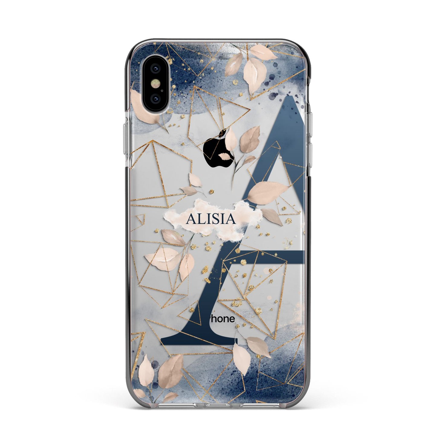 Personalised Watercolour Geometric Apple iPhone Xs Max Impact Case Black Edge on Silver Phone