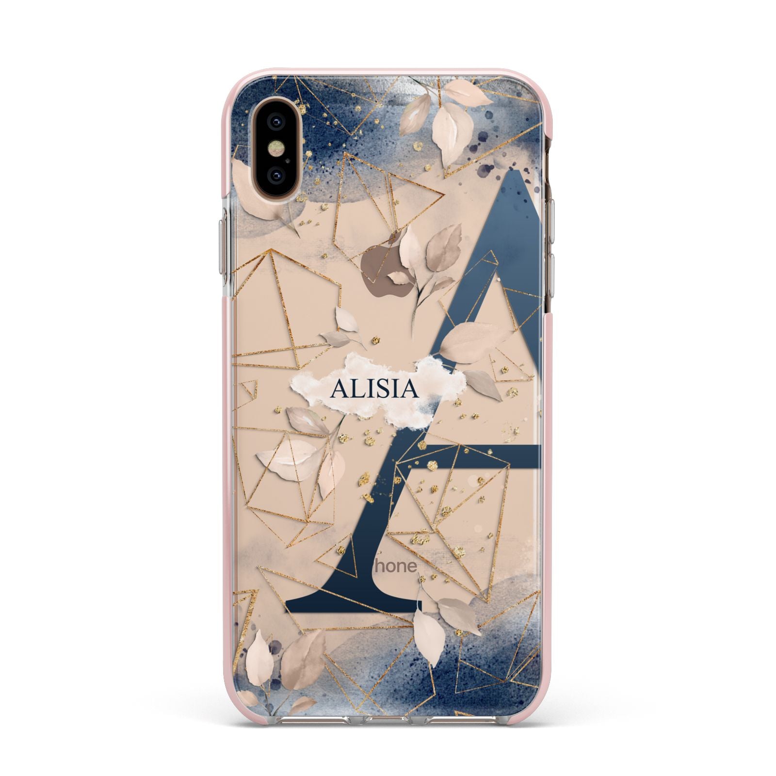 Personalised Watercolour Geometric Apple iPhone Xs Max Impact Case Pink Edge on Gold Phone