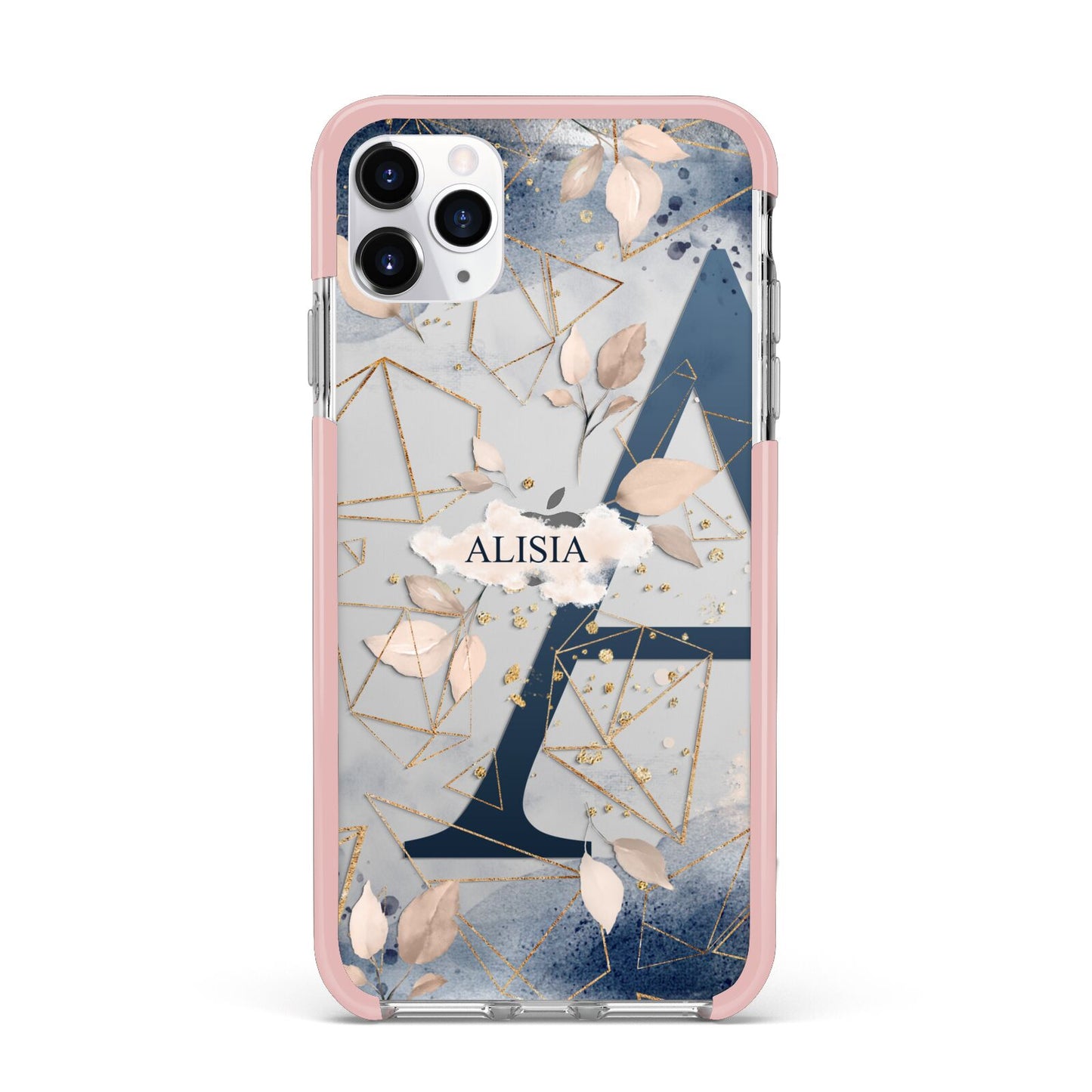 Personalised Watercolour Geometric iPhone 11 Pro Max Impact Pink Edge Case
