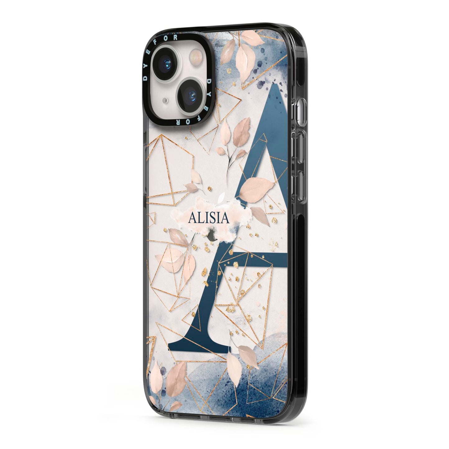 Personalised Watercolour Geometric iPhone 13 Black Impact Case Side Angle on Silver phone