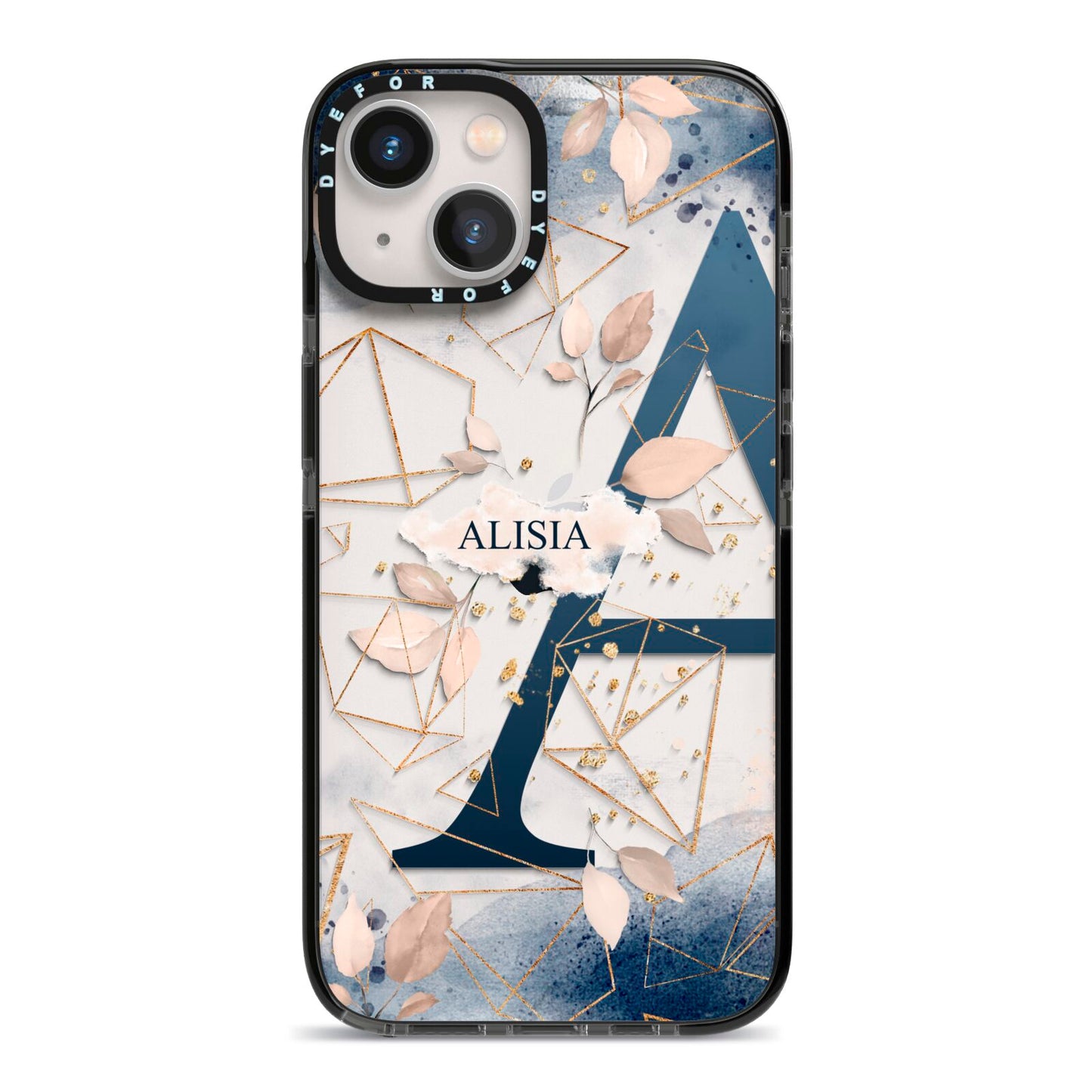 Personalised Watercolour Geometric iPhone 13 Black Impact Case on Silver phone