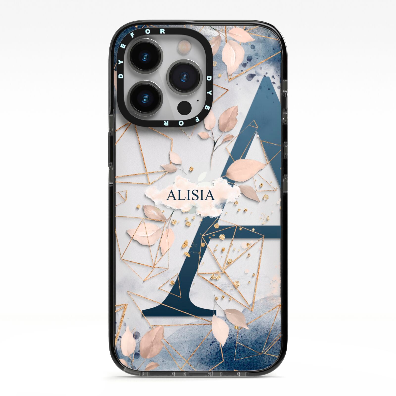 Personalised Watercolour Geometric iPhone 13 Pro Black Impact Case on Silver phone