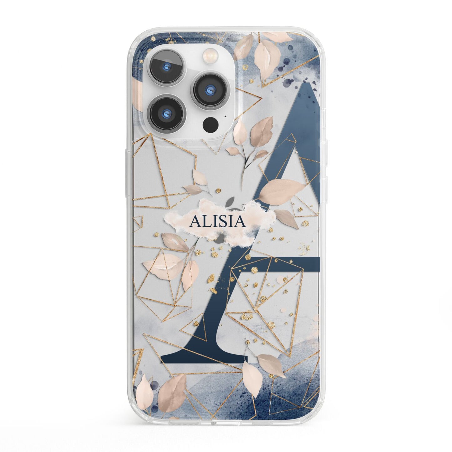 Personalised Watercolour Geometric iPhone 13 Pro Clear Bumper Case