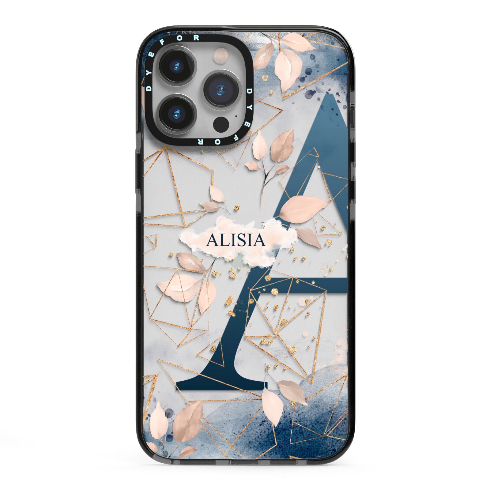 Personalised Watercolour Geometric iPhone 13 Pro Max Black Impact Case on Silver phone