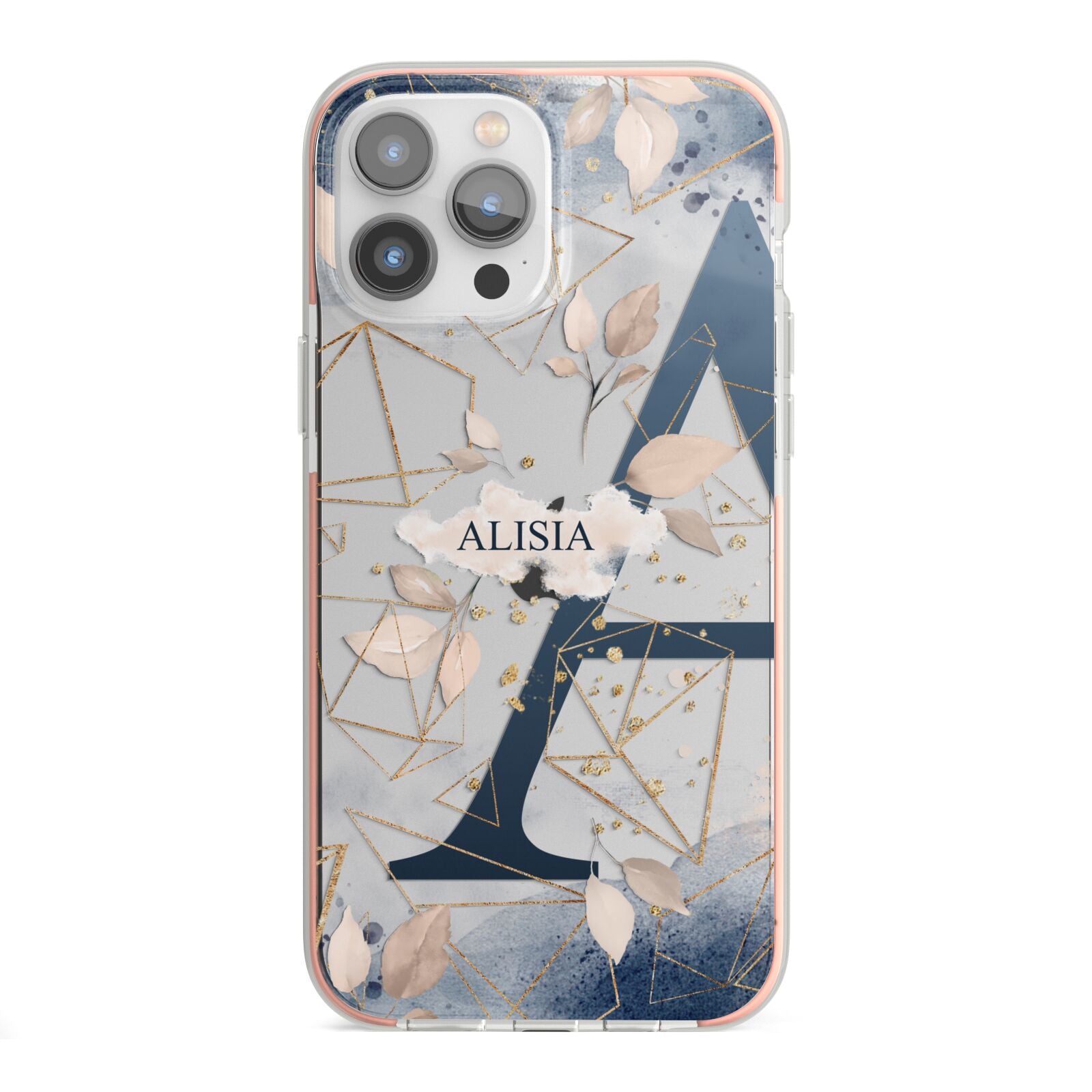 Personalised Watercolour Geometric iPhone 13 Pro Max TPU Impact Case with Pink Edges