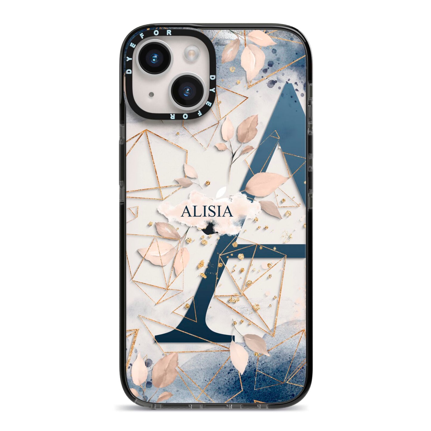 Personalised Watercolour Geometric iPhone 14 Black Impact Case on Silver phone