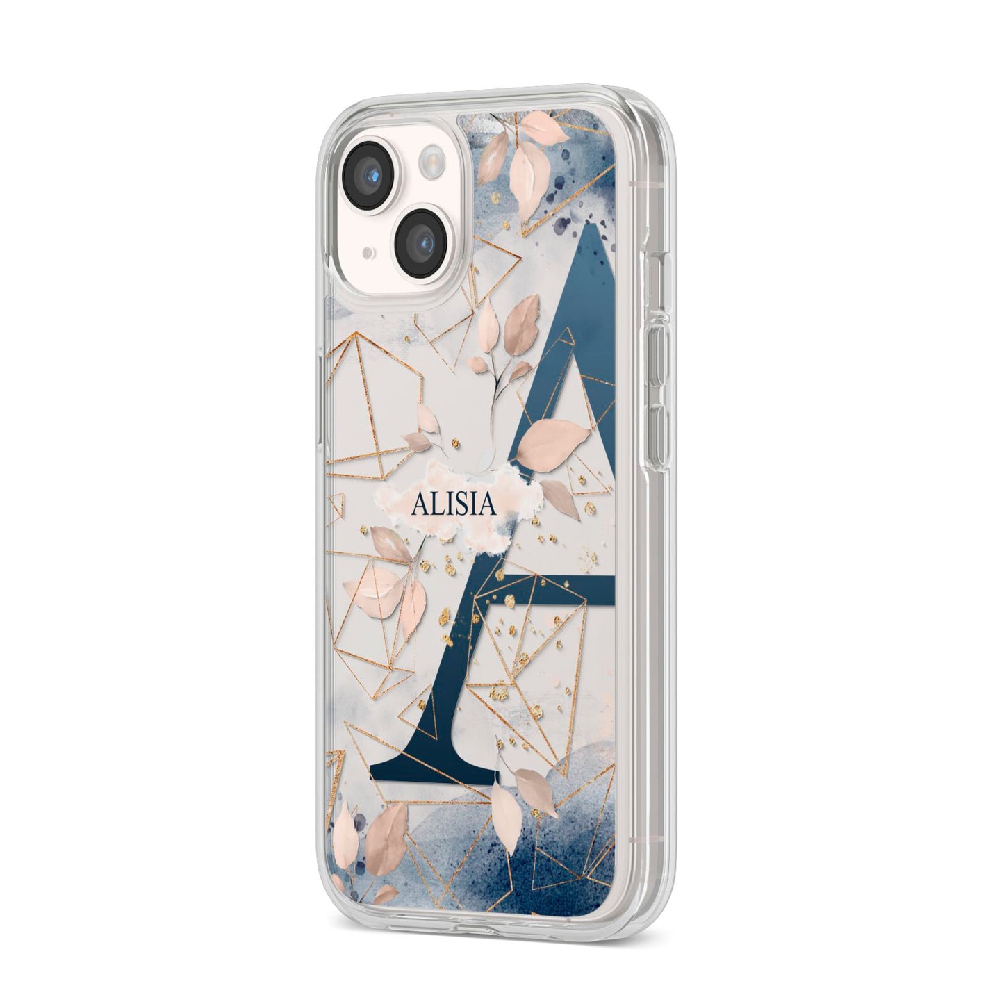 Personalised Watercolour Geometric iPhone 14 Clear Tough Case Starlight Angled Image