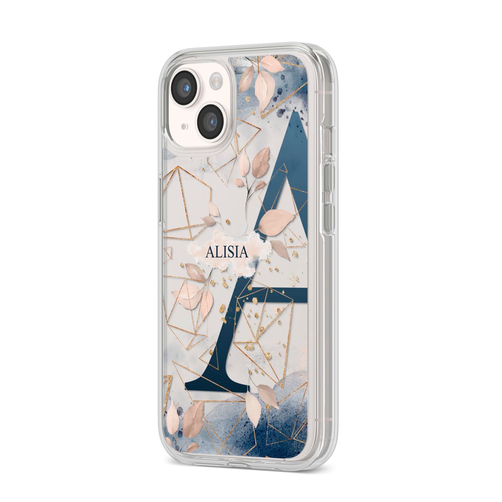 Personalised Watercolour Geometric iPhone 14 Clear Tough Case Starlight Angled Image