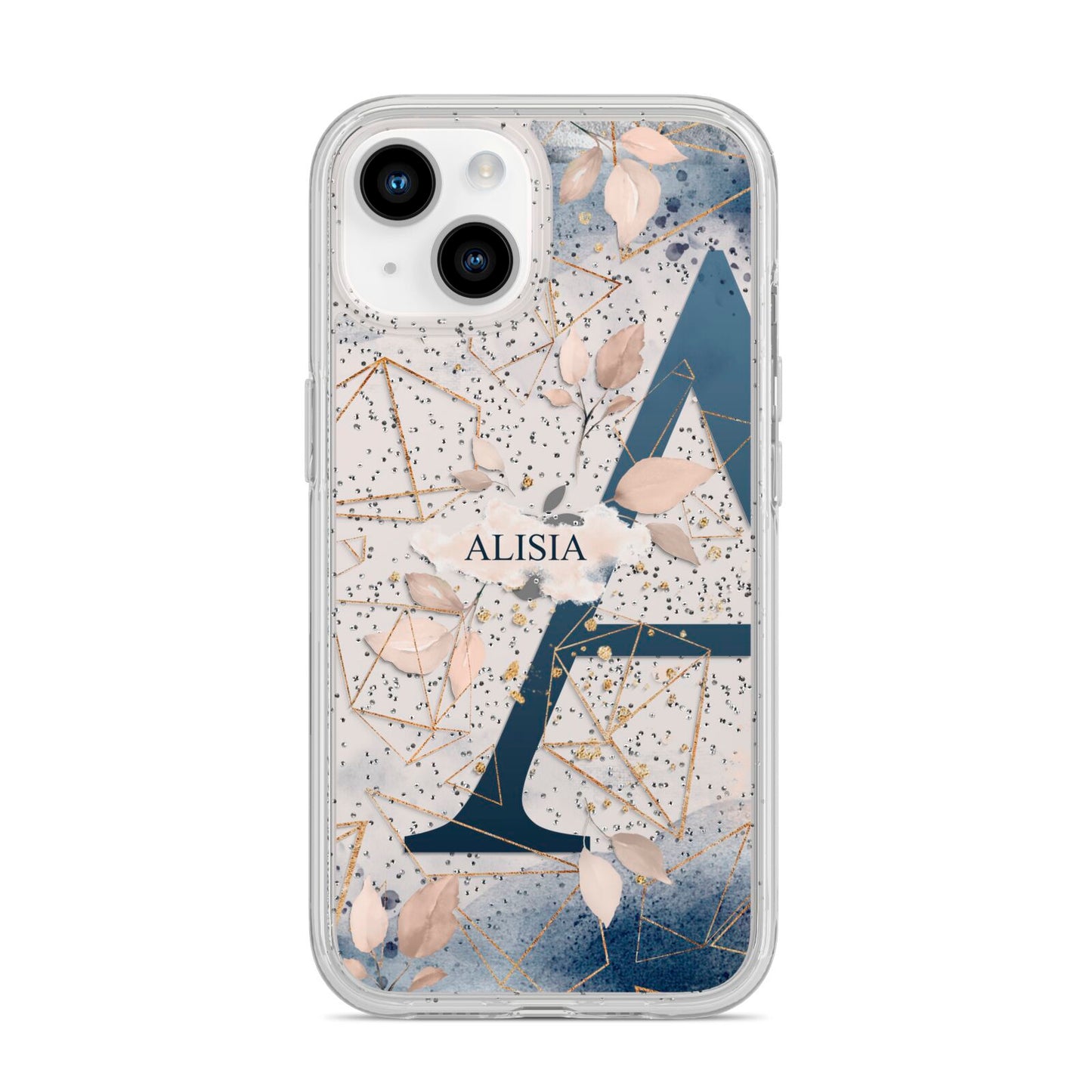 Personalised Watercolour Geometric iPhone 14 Glitter Tough Case Starlight
