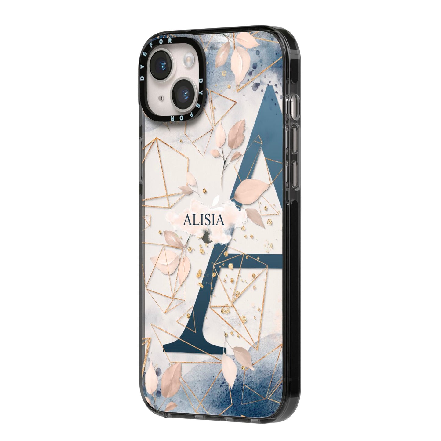 Personalised Watercolour Geometric iPhone 14 Plus Black Impact Case Side Angle on Silver phone