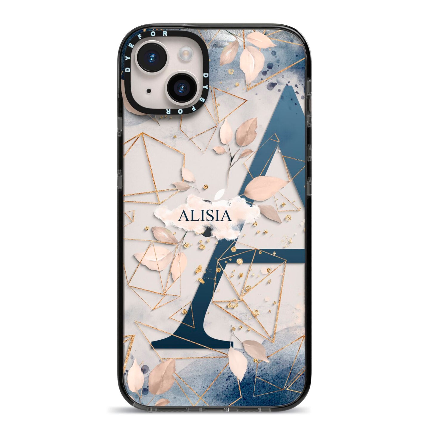 Personalised Watercolour Geometric iPhone 14 Plus Black Impact Case on Silver phone