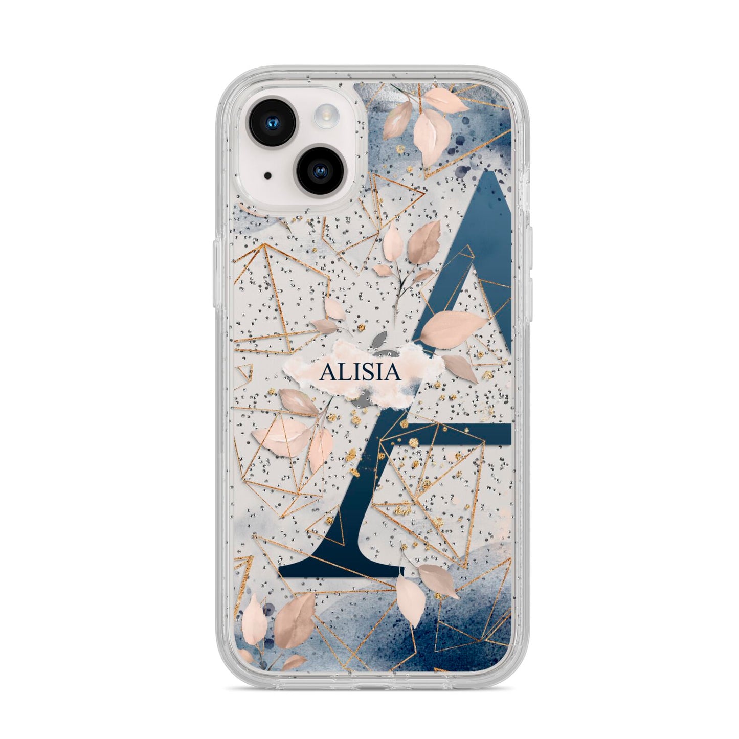 Personalised Watercolour Geometric iPhone 14 Plus Glitter Tough Case Starlight