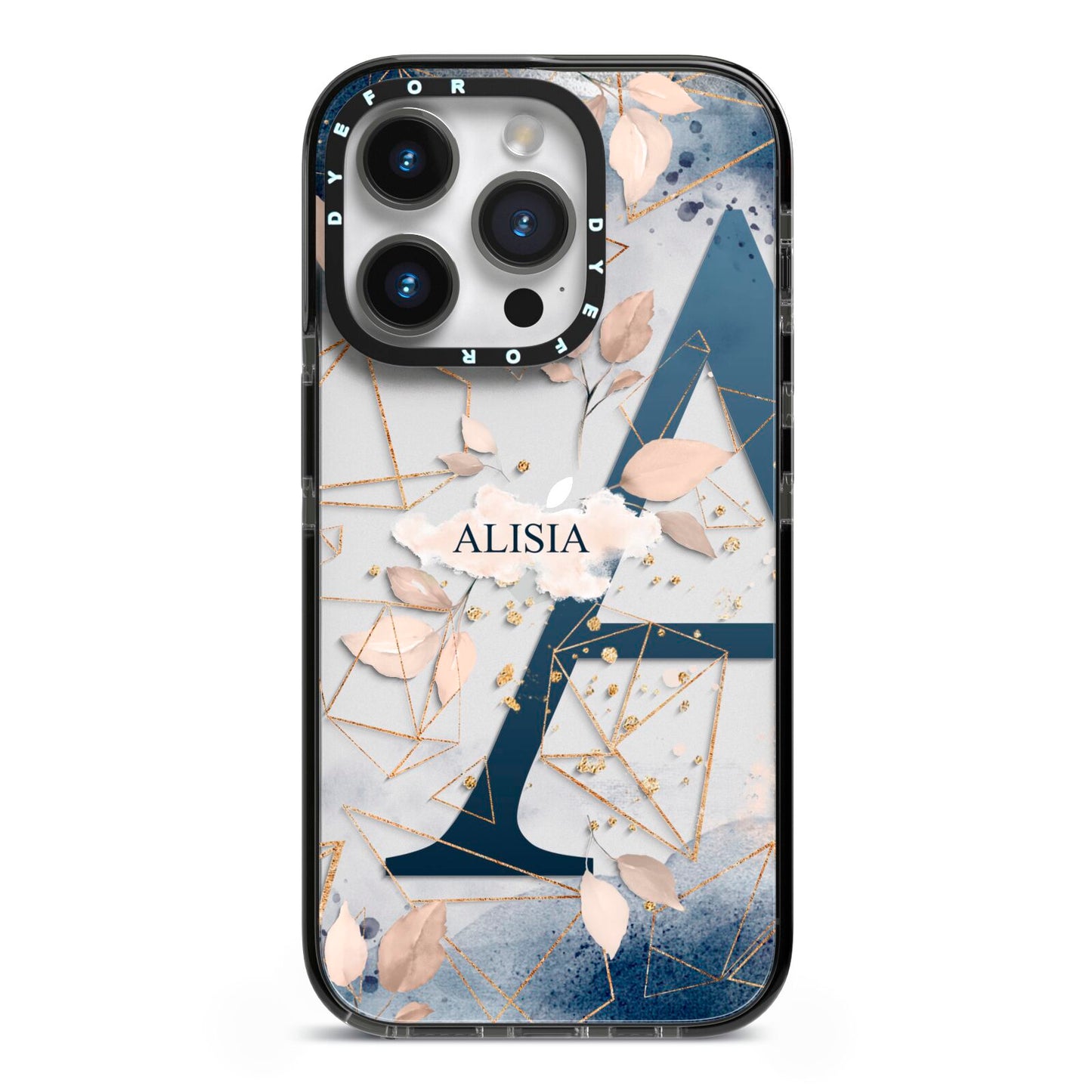 Personalised Watercolour Geometric iPhone 14 Pro Black Impact Case on Silver phone