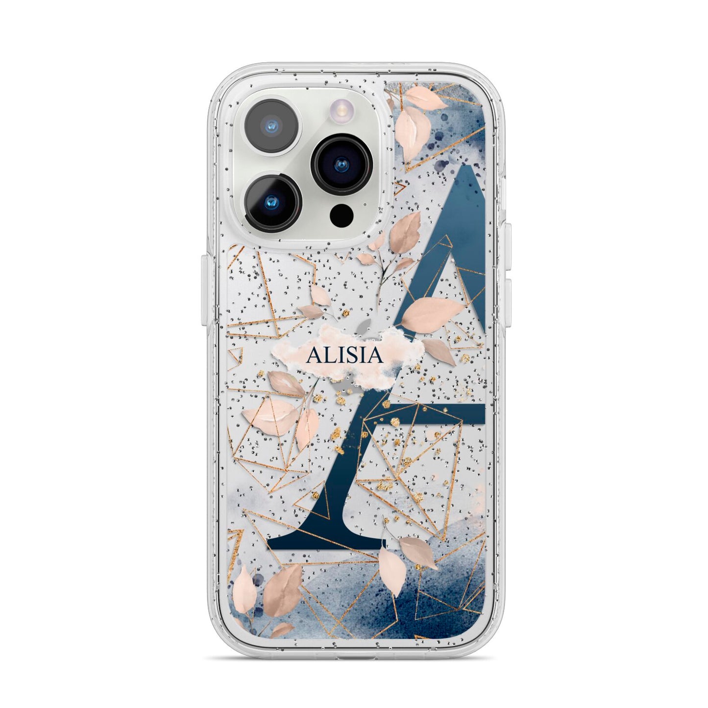 Personalised Watercolour Geometric iPhone 14 Pro Glitter Tough Case Silver