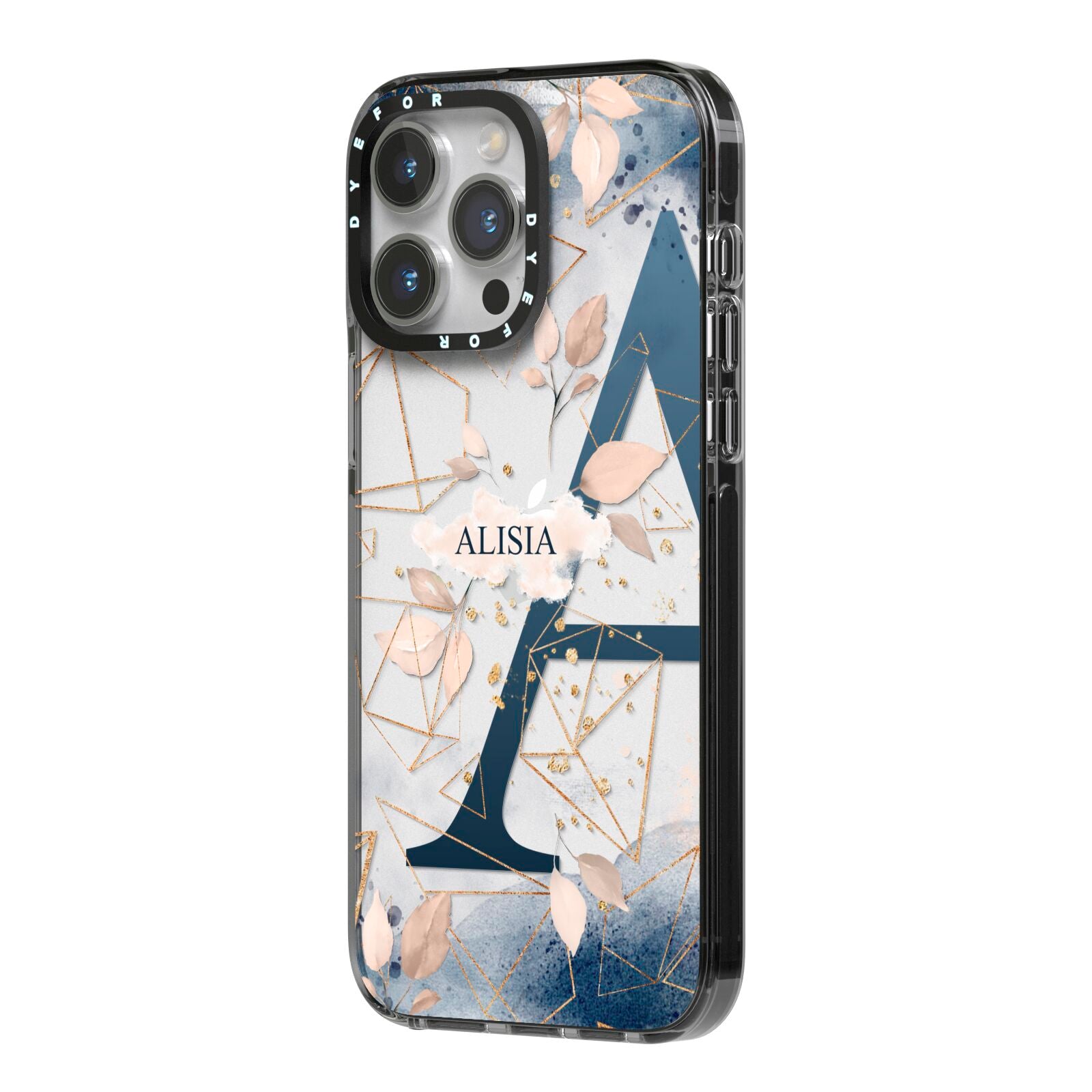 Personalised Watercolour Geometric iPhone 14 Pro Max Black Impact Case Side Angle on Silver phone
