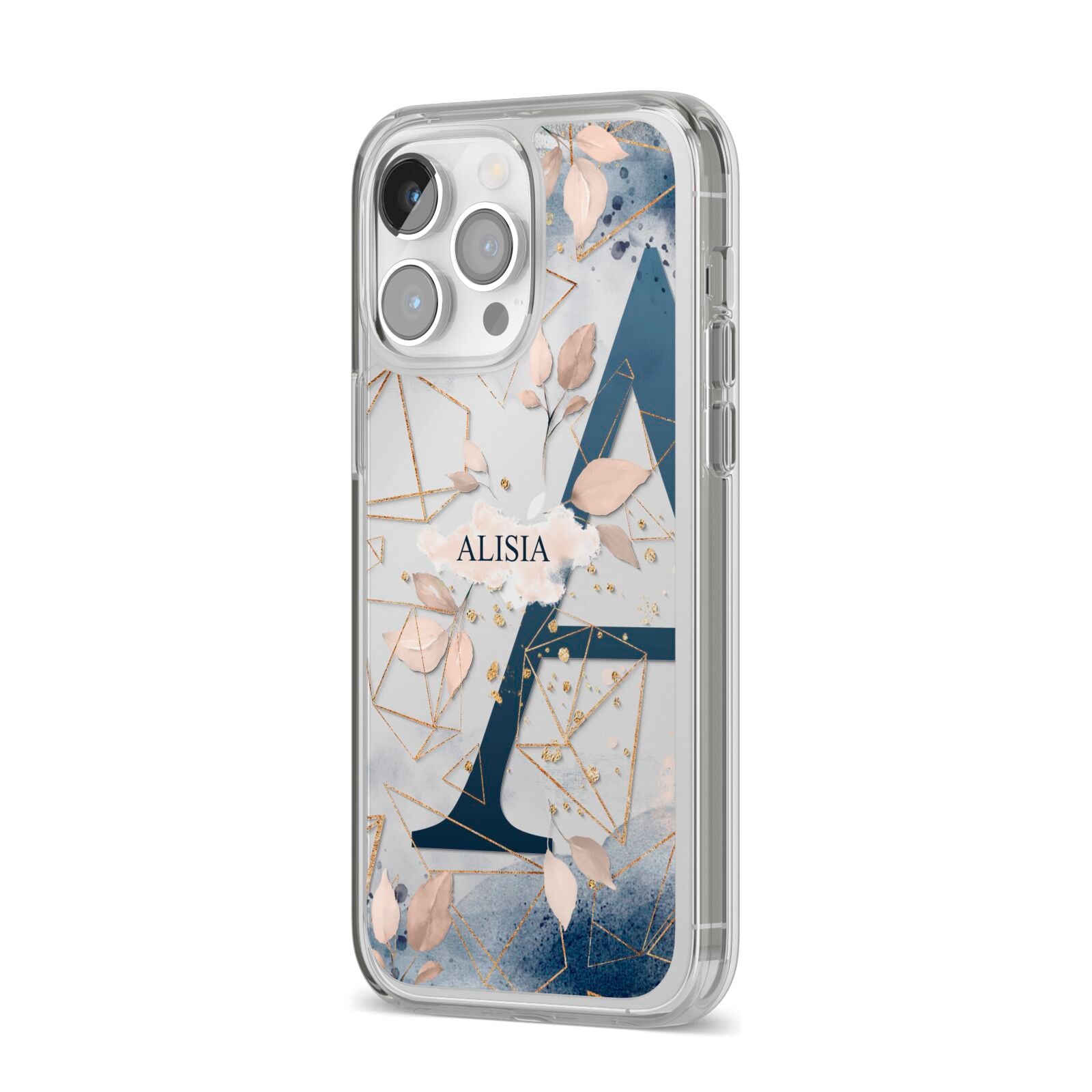 Personalised Watercolour Geometric iPhone 14 Pro Max Clear Tough Case Silver Angled Image
