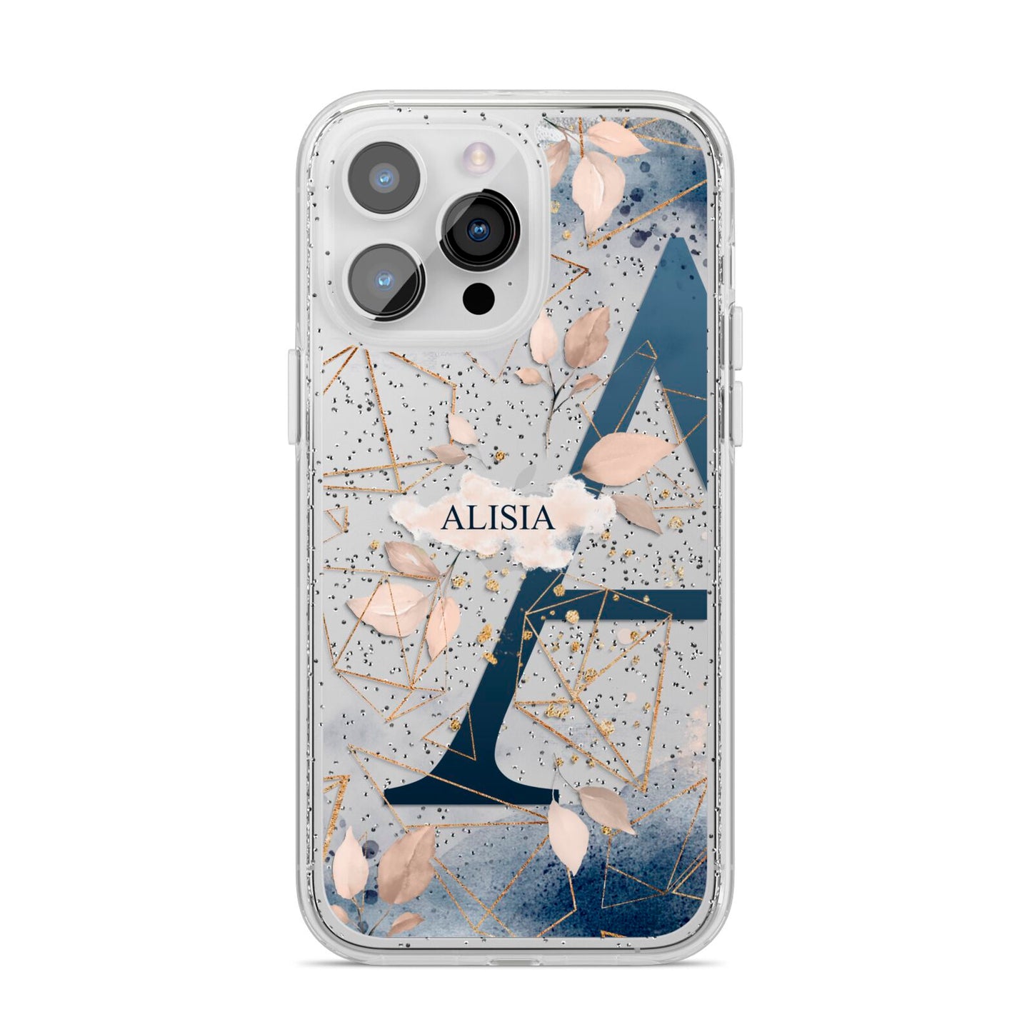 Personalised Watercolour Geometric iPhone 14 Pro Max Glitter Tough Case Silver