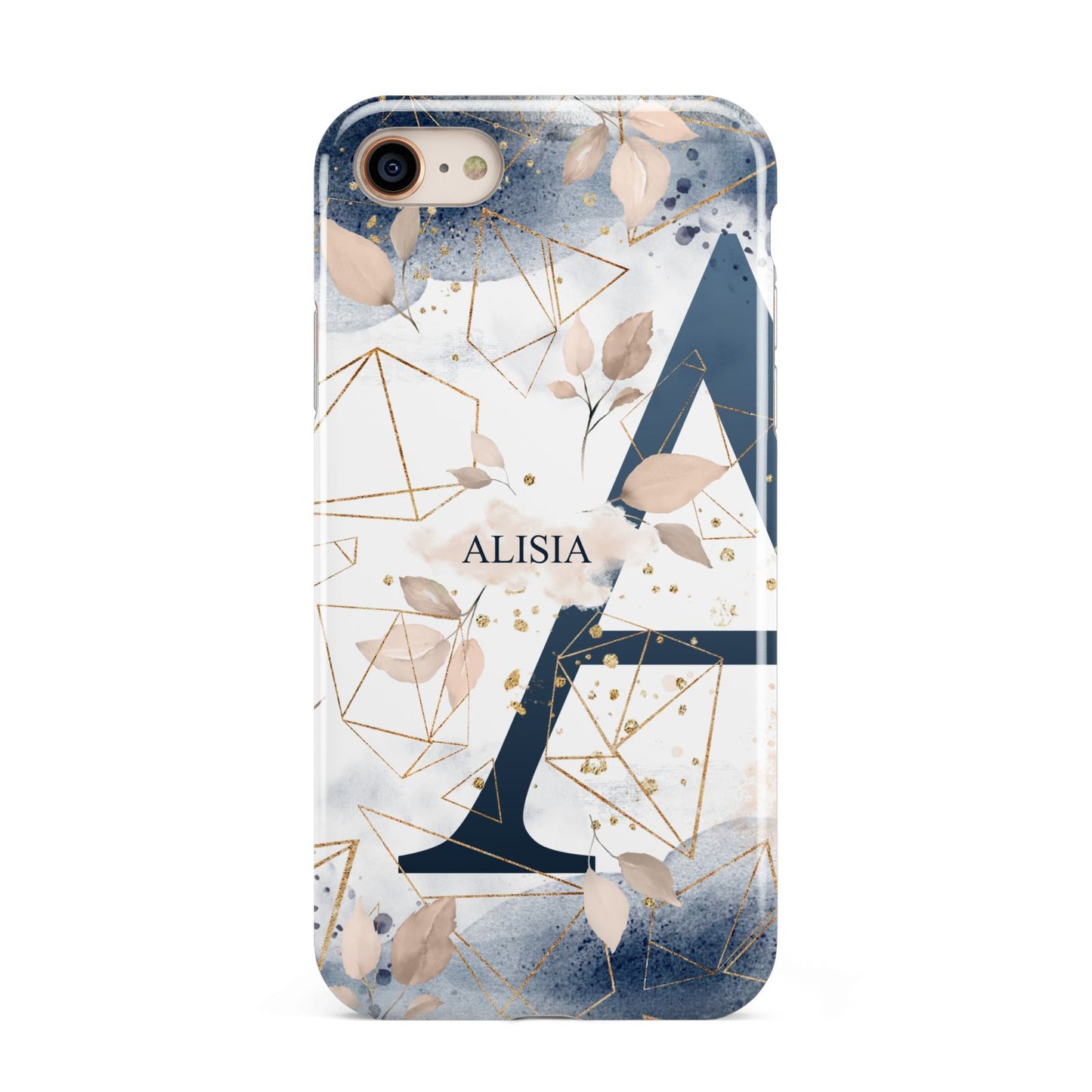 Personalised Watercolour Geometric iPhone 8 3D Tough Case on Gold Phone