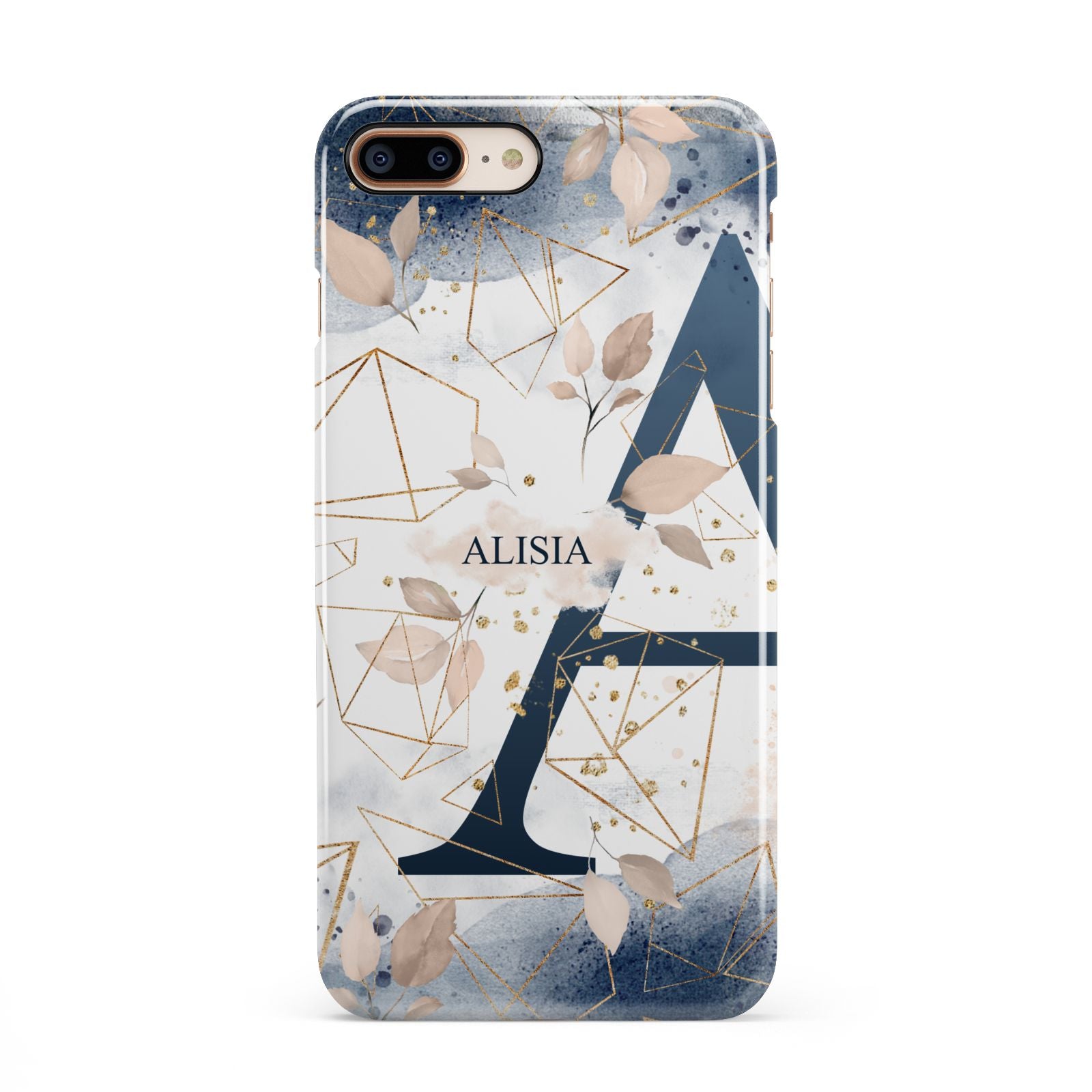 Personalised Watercolour Geometric iPhone 8 Plus 3D Snap Case on Gold Phone