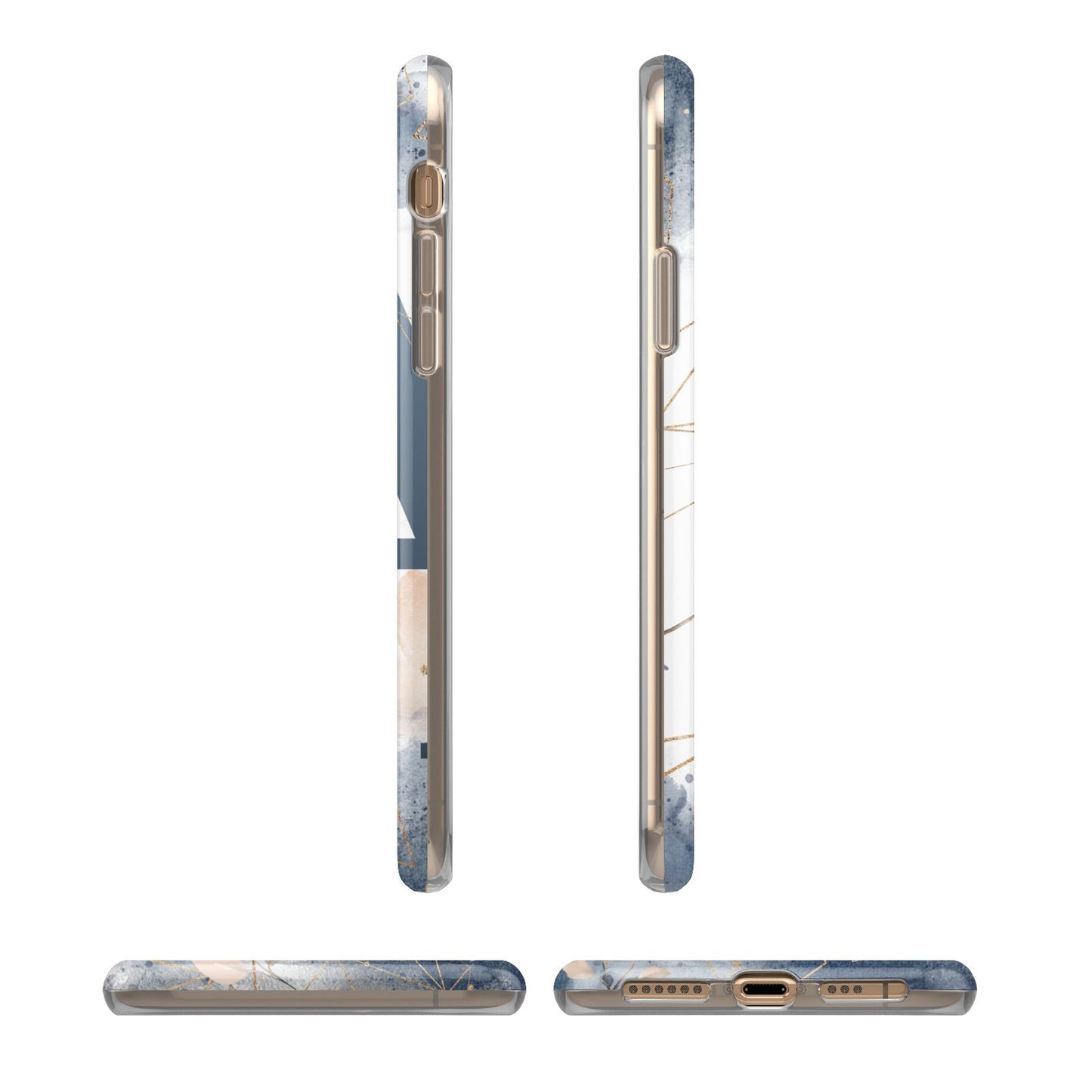 Personalised Watercolour Geometric iPhone XS 3D Tough Case in Gold Angled Images