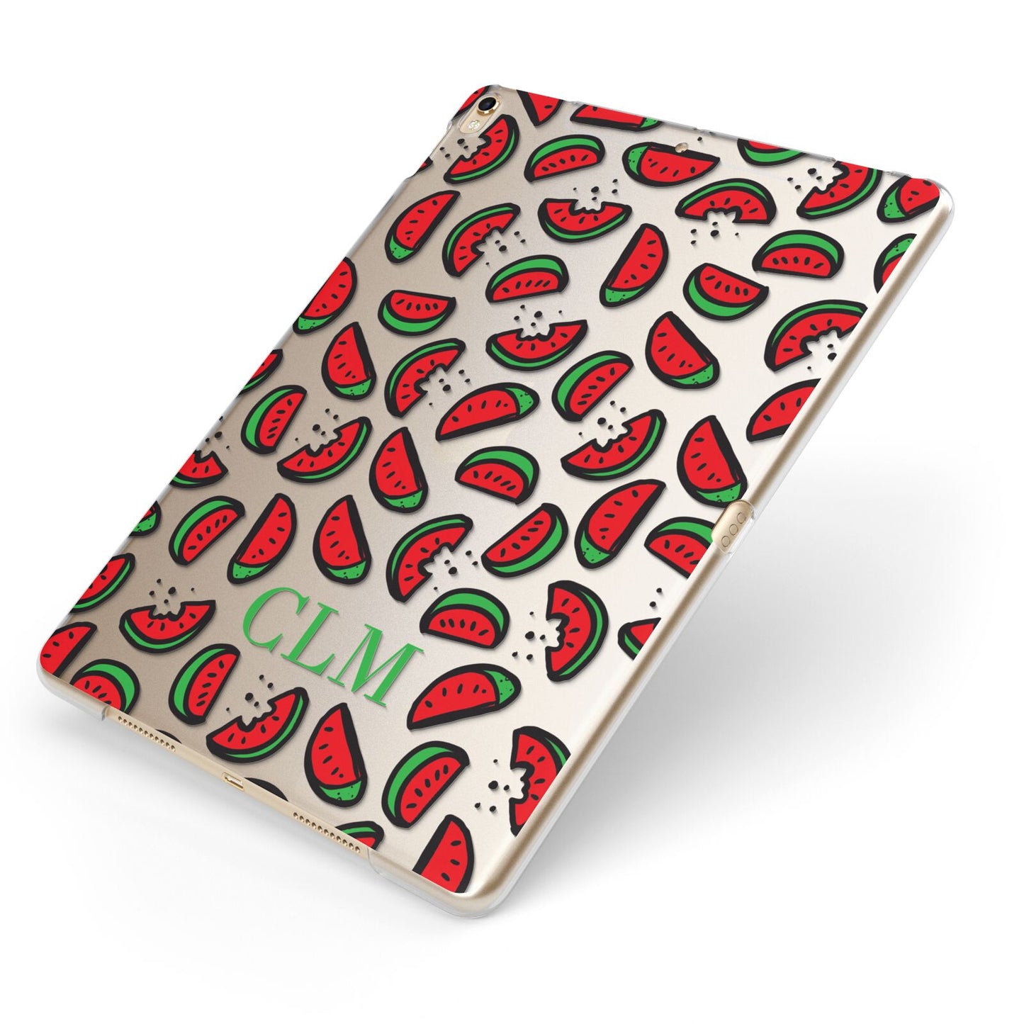 Personalised Watermelon Initials Apple iPad Case on Gold iPad Side View
