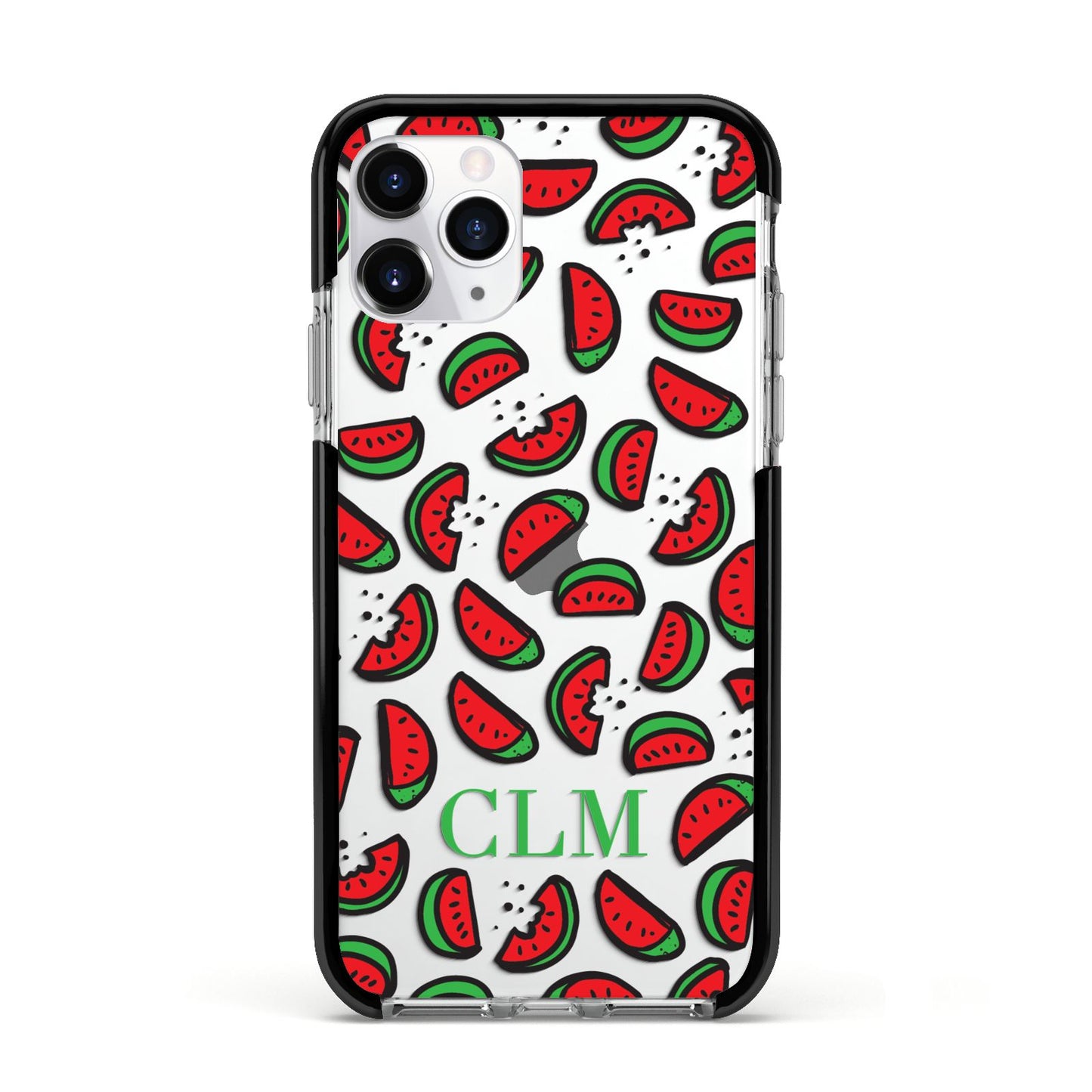Personalised Watermelon Initials Apple iPhone 11 Pro in Silver with Black Impact Case