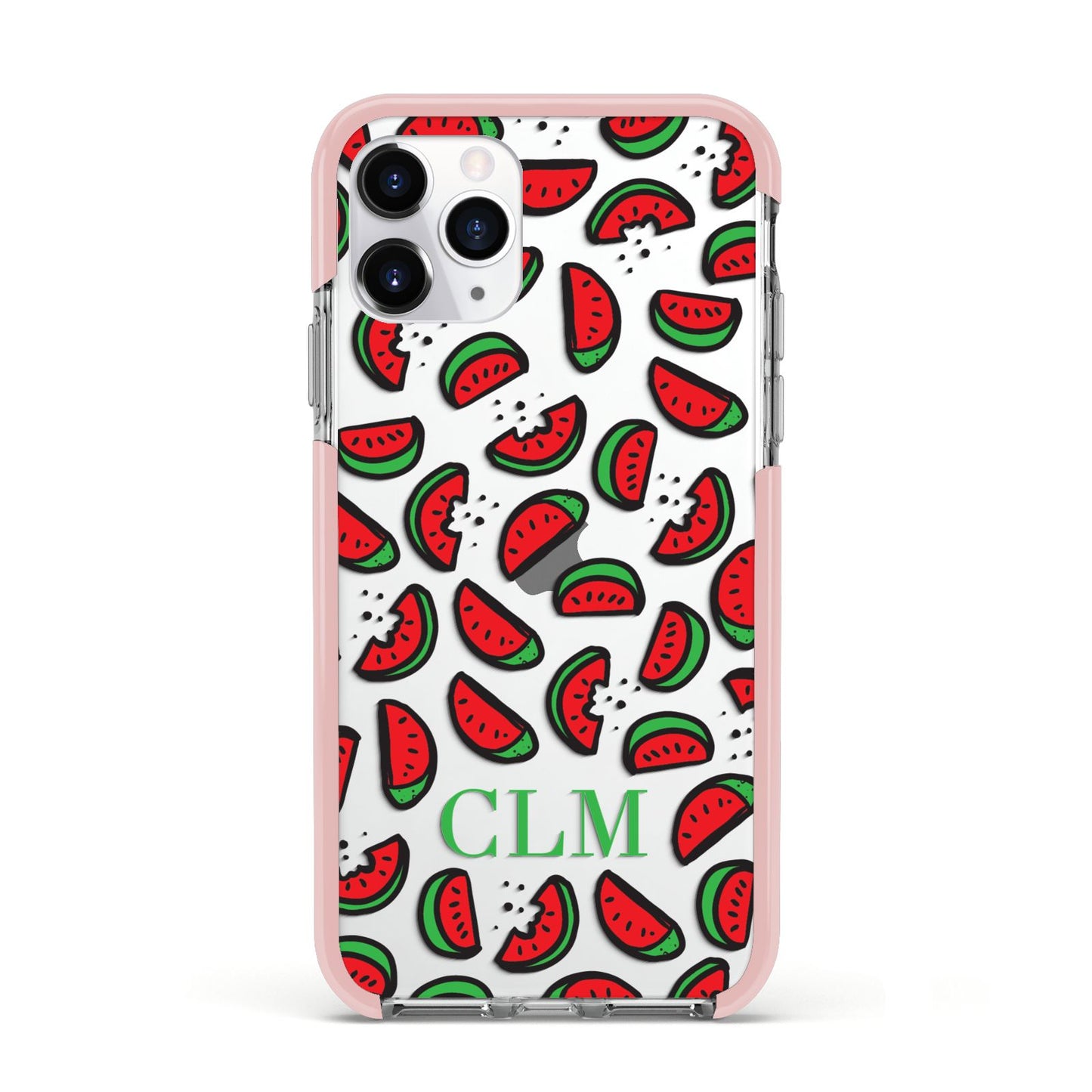 Personalised Watermelon Initials Apple iPhone 11 Pro in Silver with Pink Impact Case