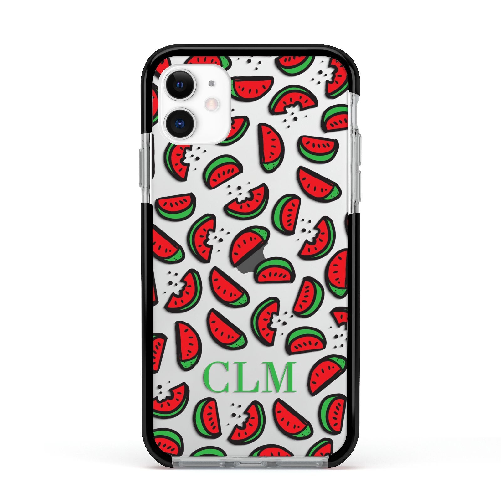 Personalised Watermelon Initials Apple iPhone 11 in White with Black Impact Case