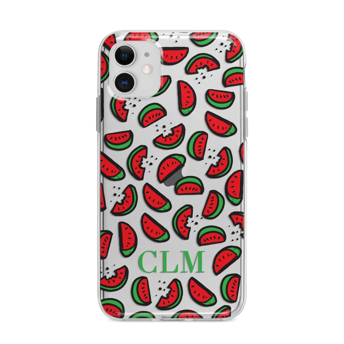 Personalised Watermelon Initials Apple iPhone 11 in White with Bumper Case