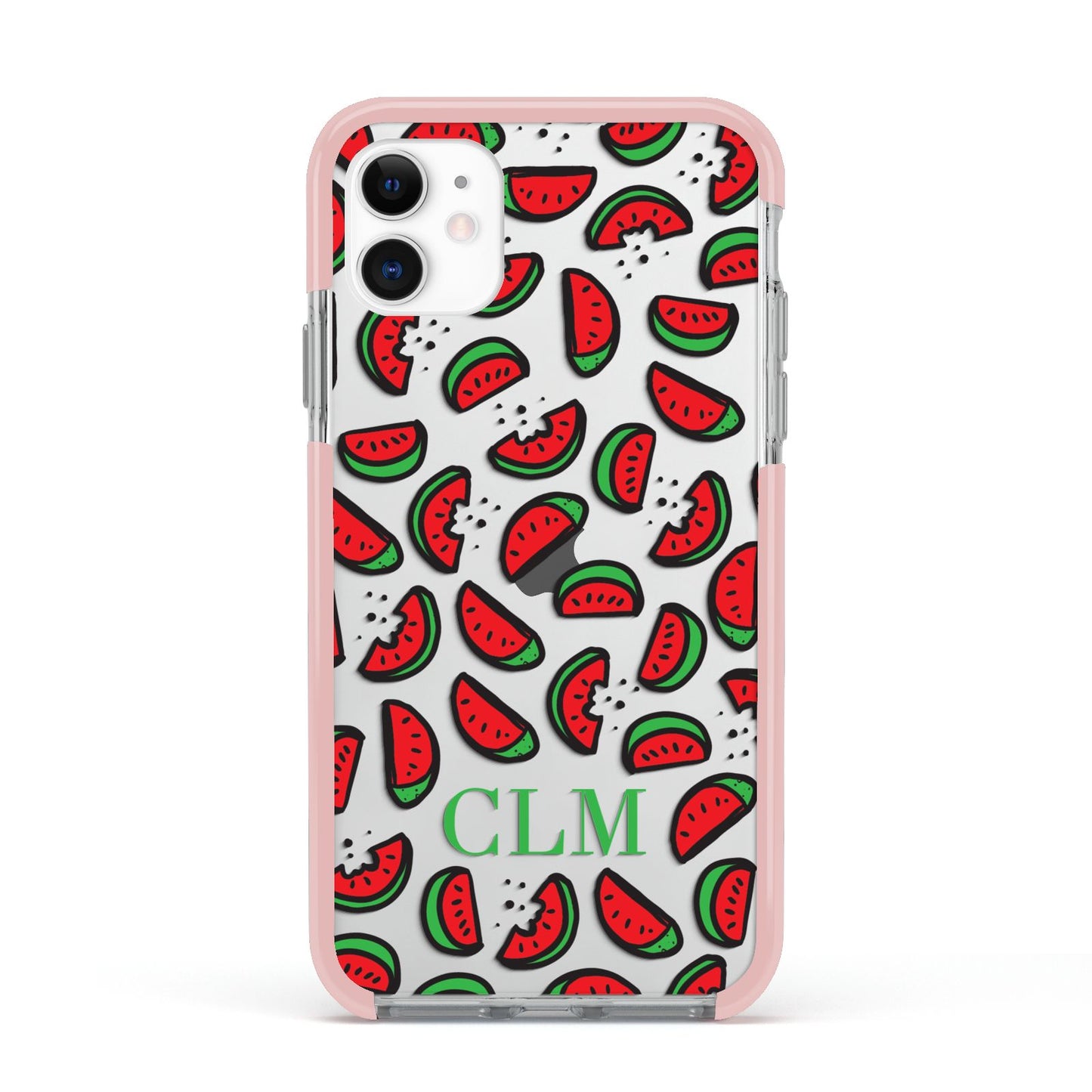 Personalised Watermelon Initials Apple iPhone 11 in White with Pink Impact Case