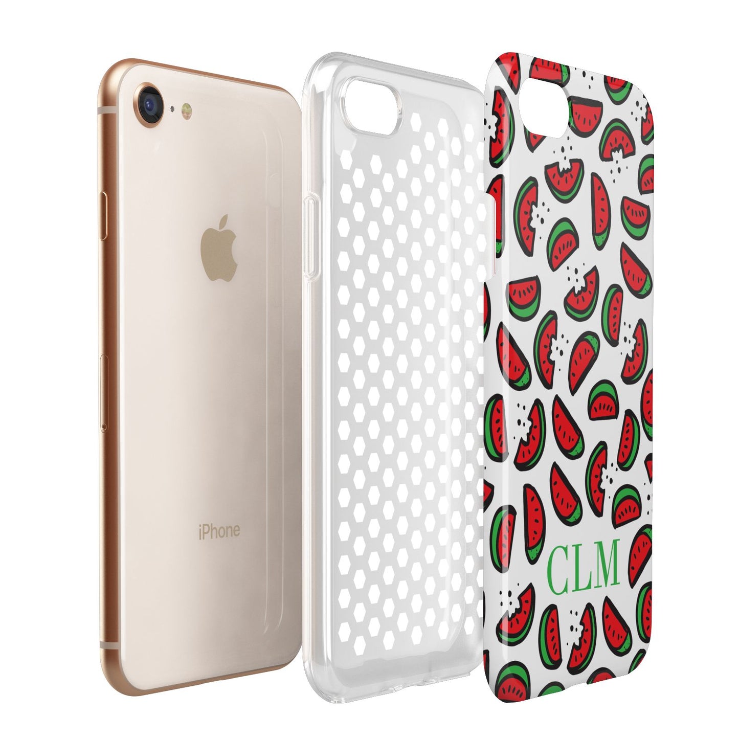 Personalised Watermelon Initials Apple iPhone 7 8 3D Tough Case Expanded View