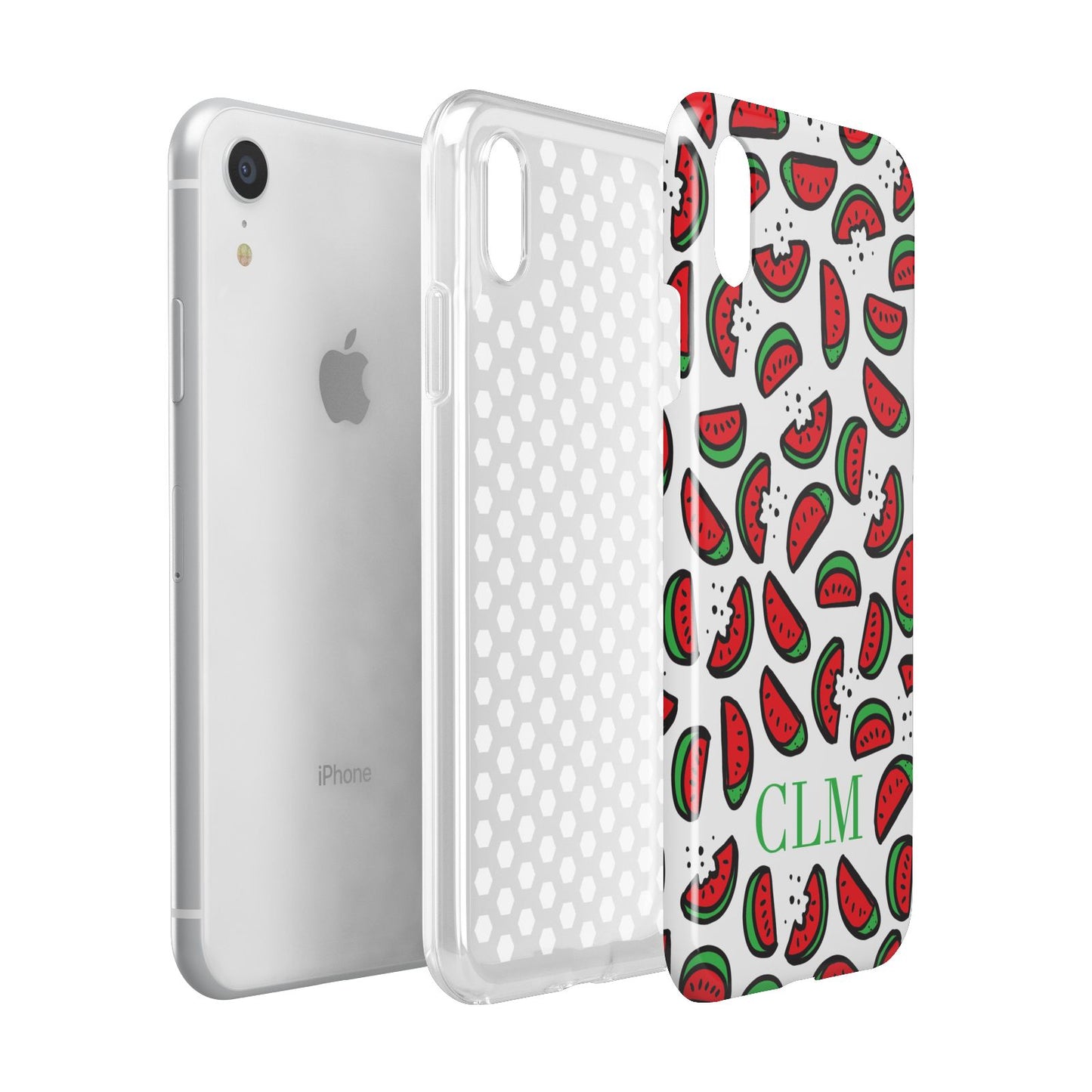 Personalised Watermelon Initials Apple iPhone XR White 3D Tough Case Expanded view