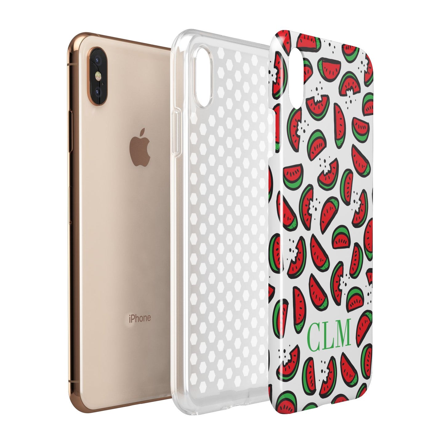 Personalised Watermelon Initials Apple iPhone Xs Max 3D Tough Case Expanded View